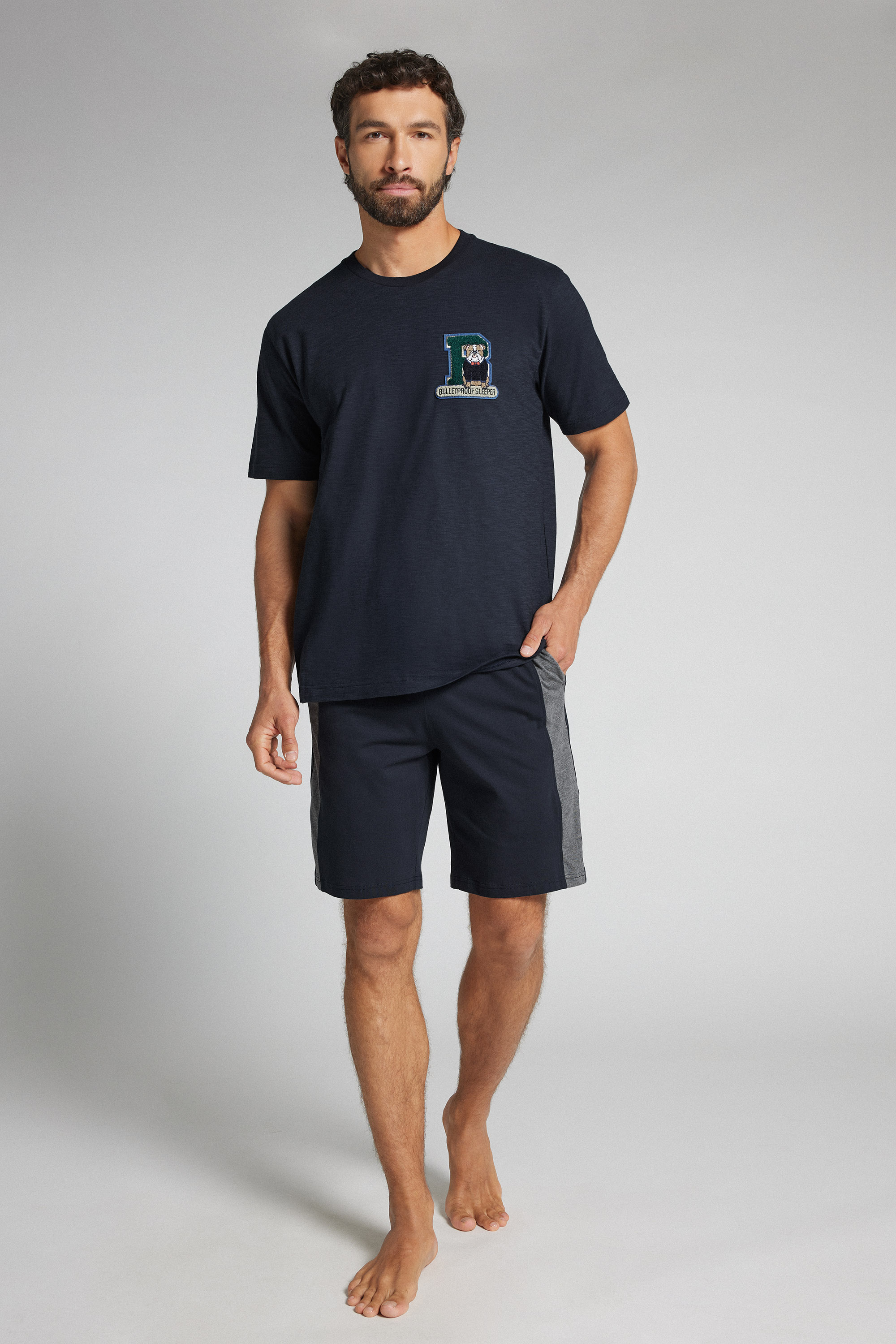 Buldok Yamalı Pamuklu Kısa Pijama
