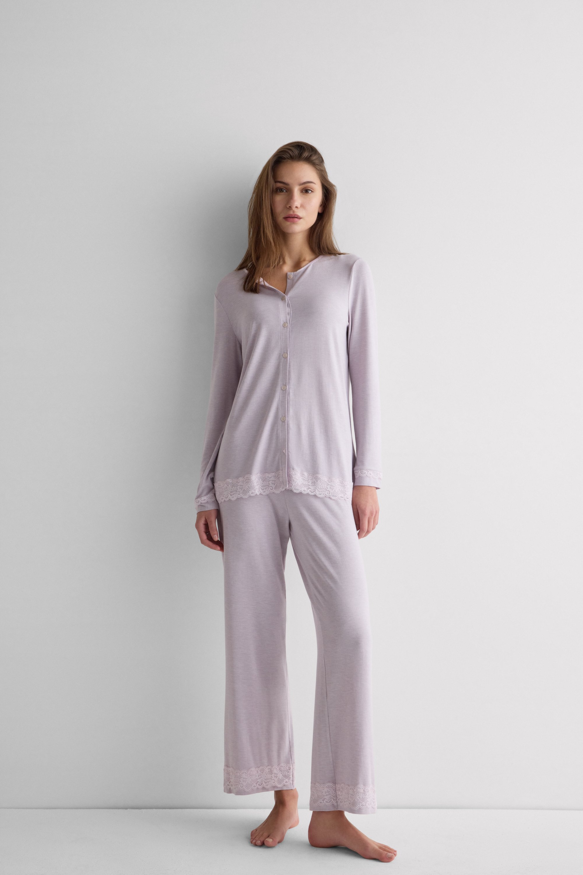 レース モダール フロントオープン ロングパジャマ