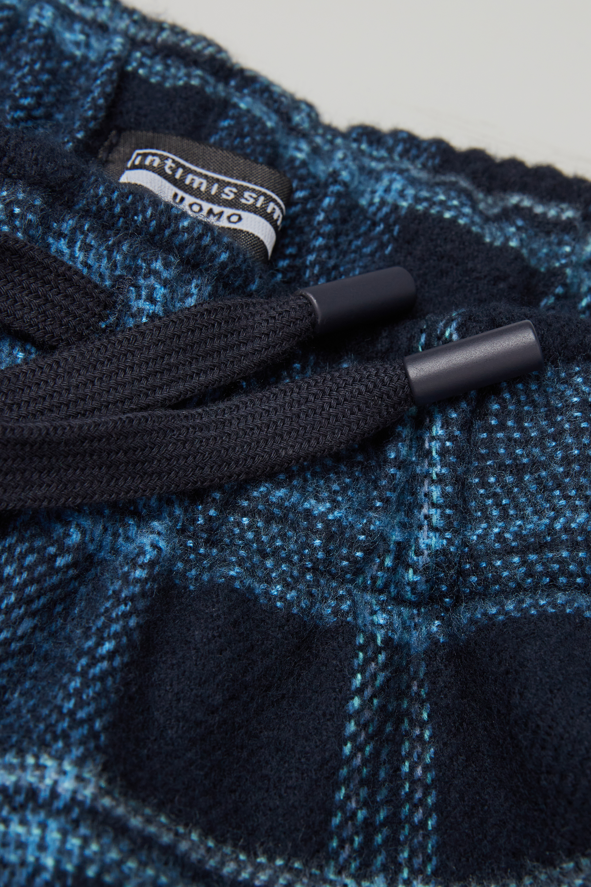 ブルー＆デニム チェックプリント 起毛コットンファブリック パンツ