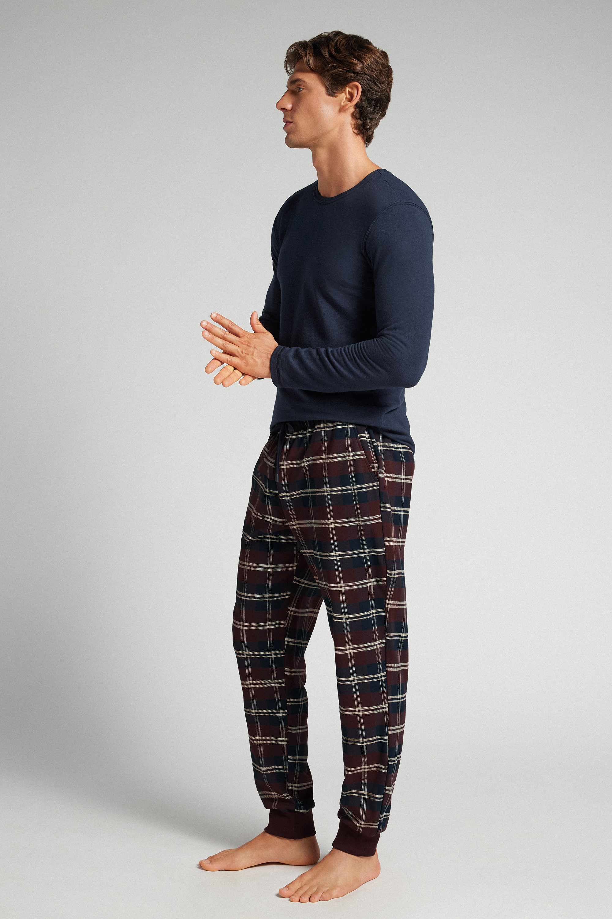 コットン タータンチェック ロングパンツ（ブルー＆レッド）