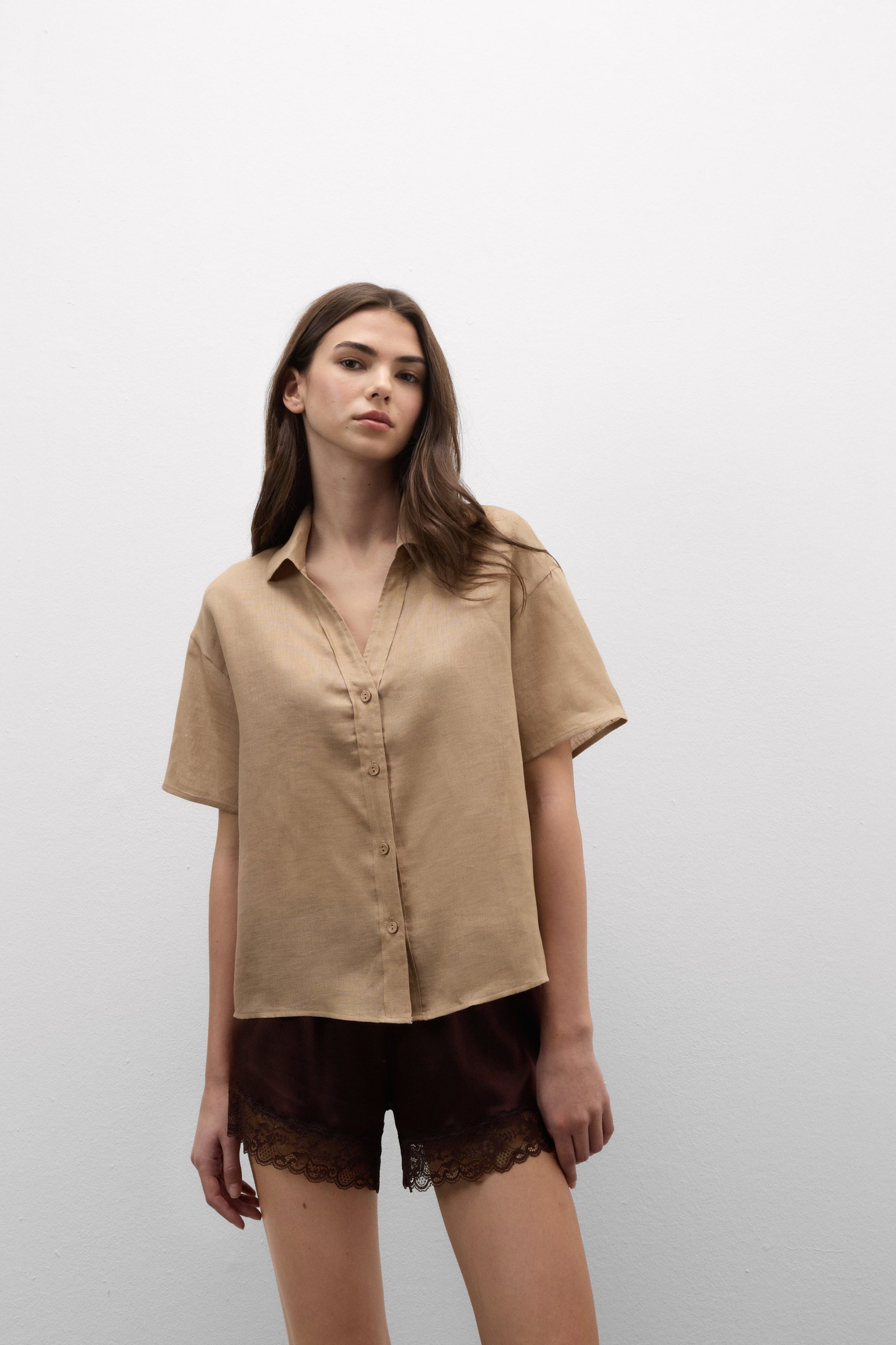 The Pure Linen リネンファブリック ショートスリーブ シャツ