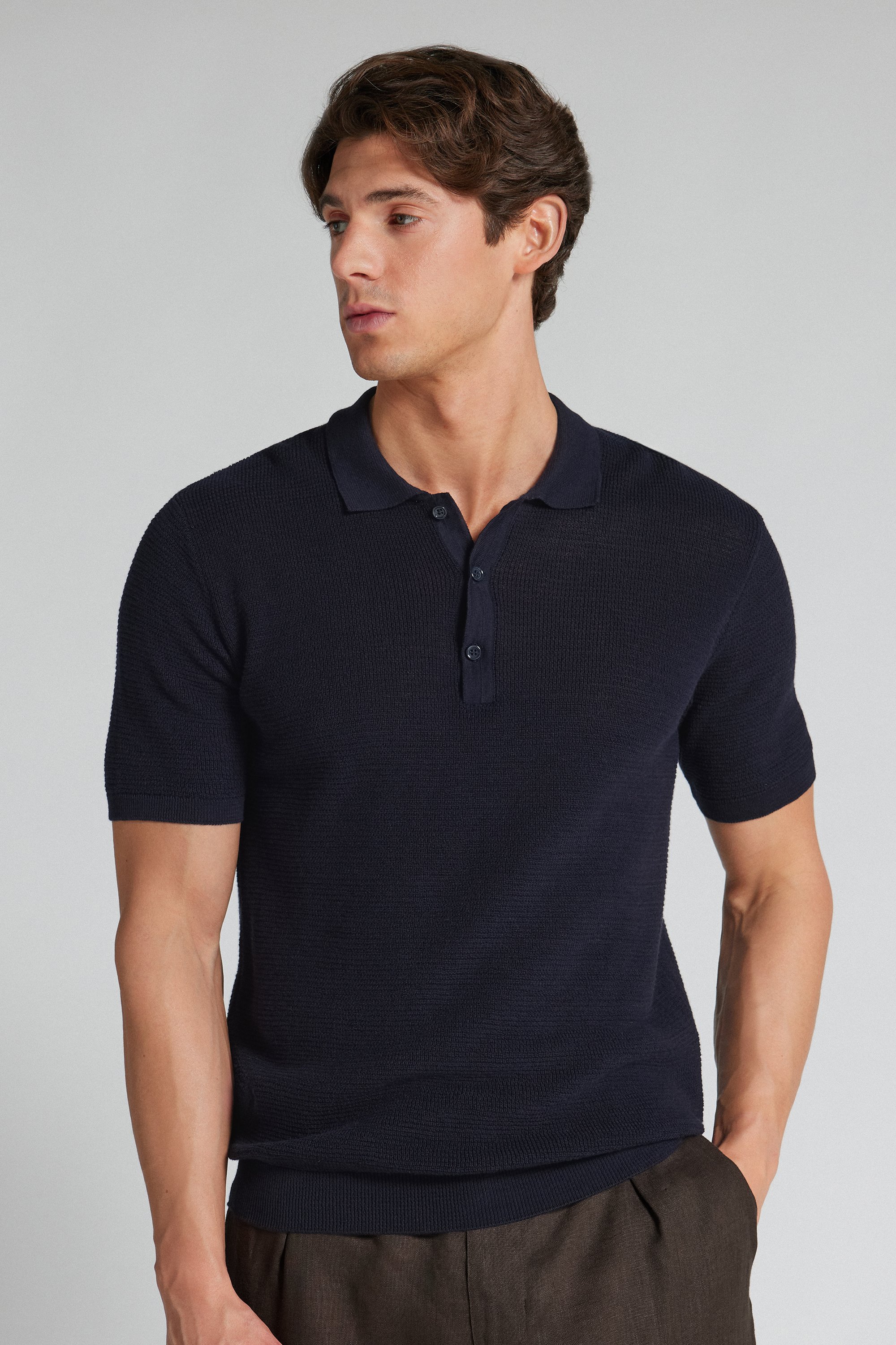 メンズ カットワーク コットン100% ポロシャツ