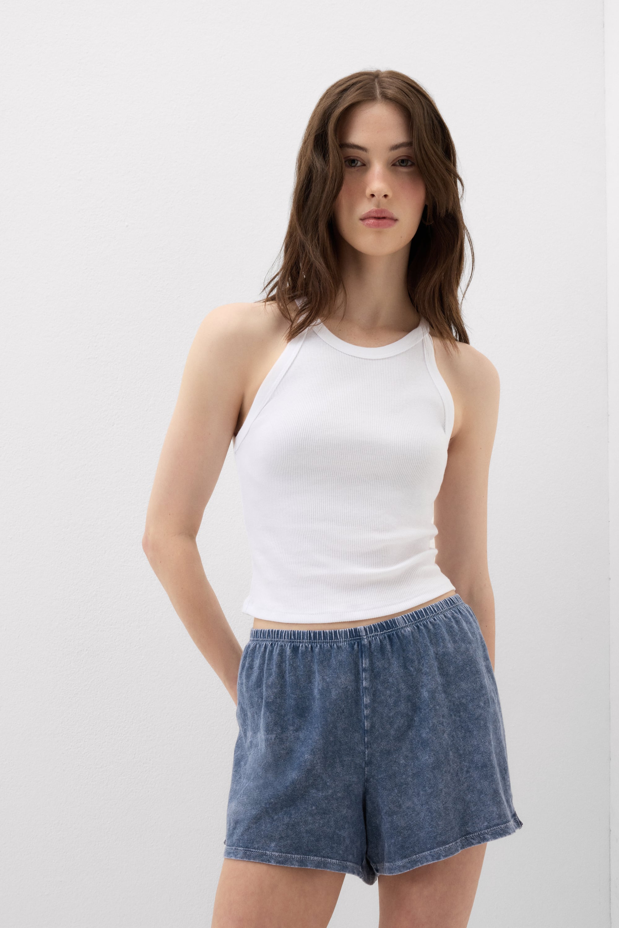 "Denim Romance" コットン＆レース ショートパンツ