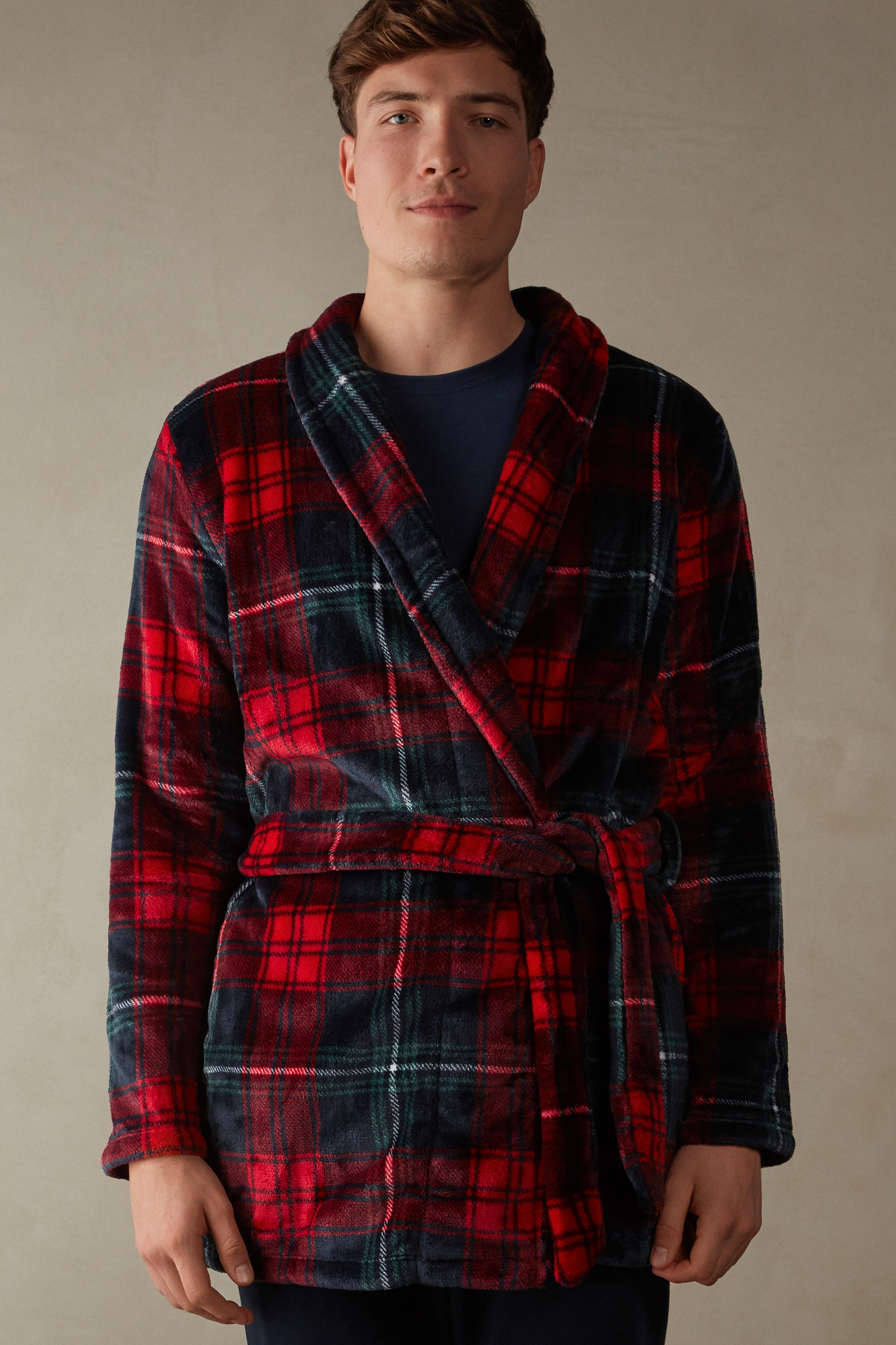 tartan fleece dressing gown