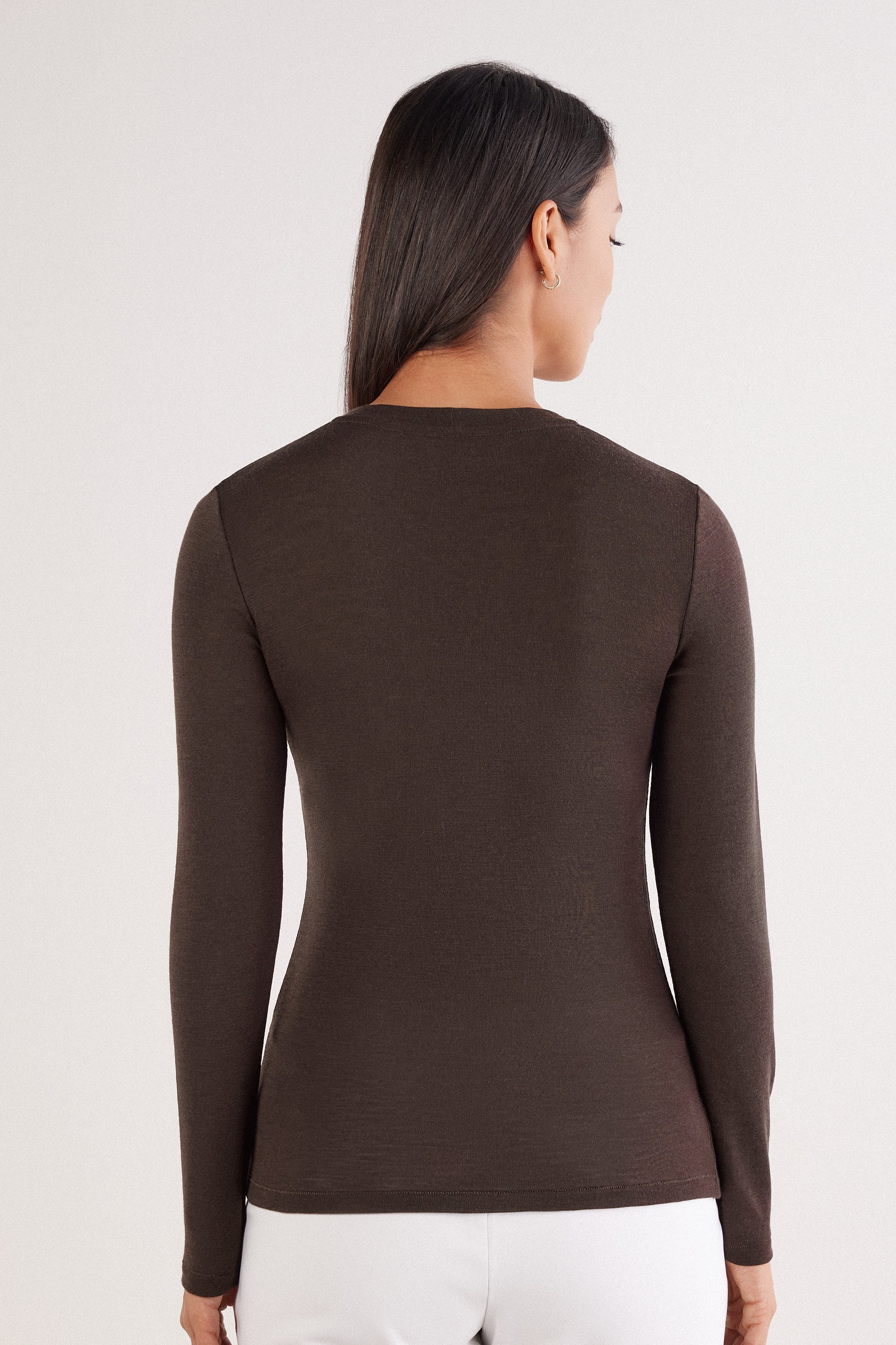 メリノウール100% ラウンドネック ロングスリーブ ニット