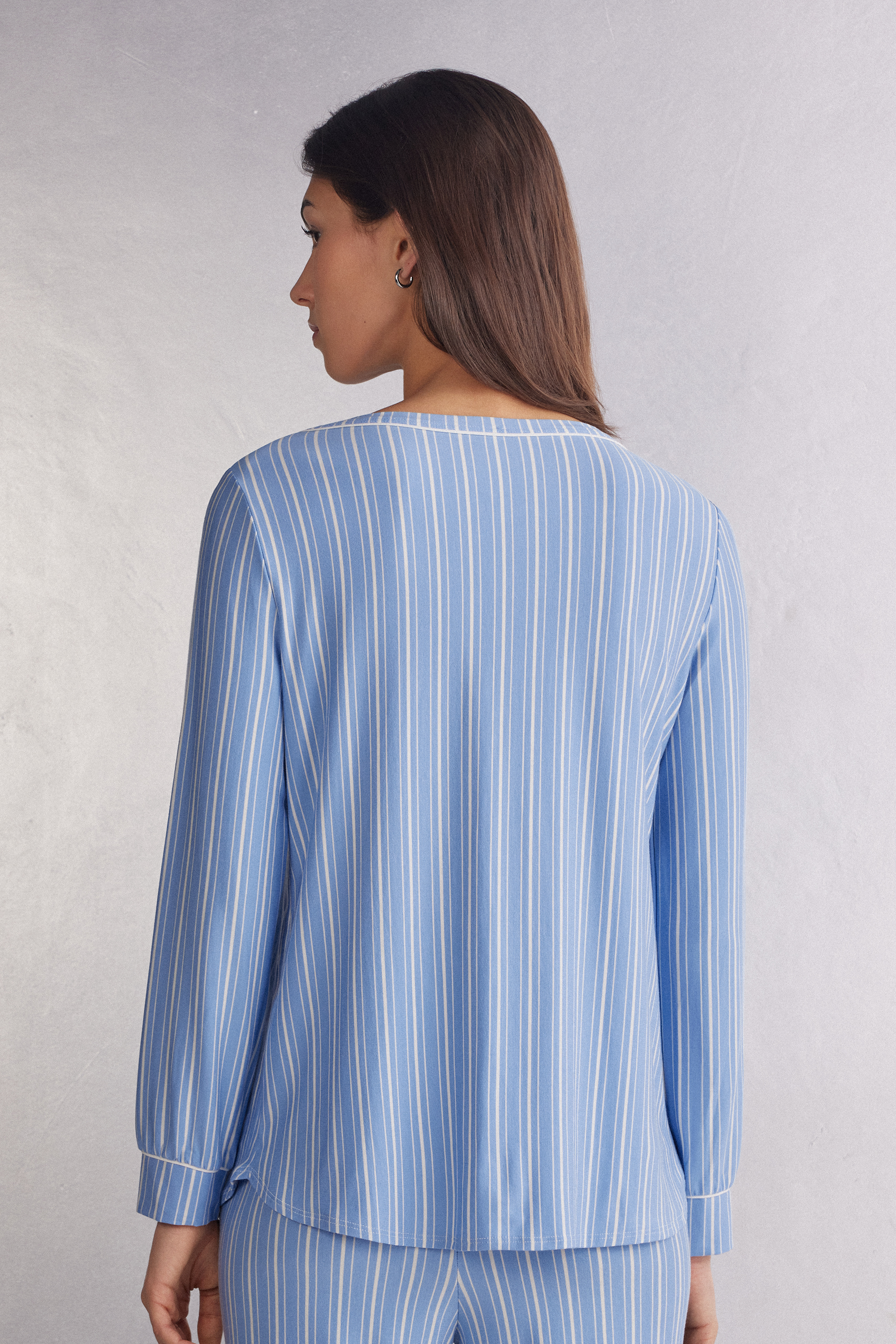 ストライプ オックスフォード ボートネック モダール ニット