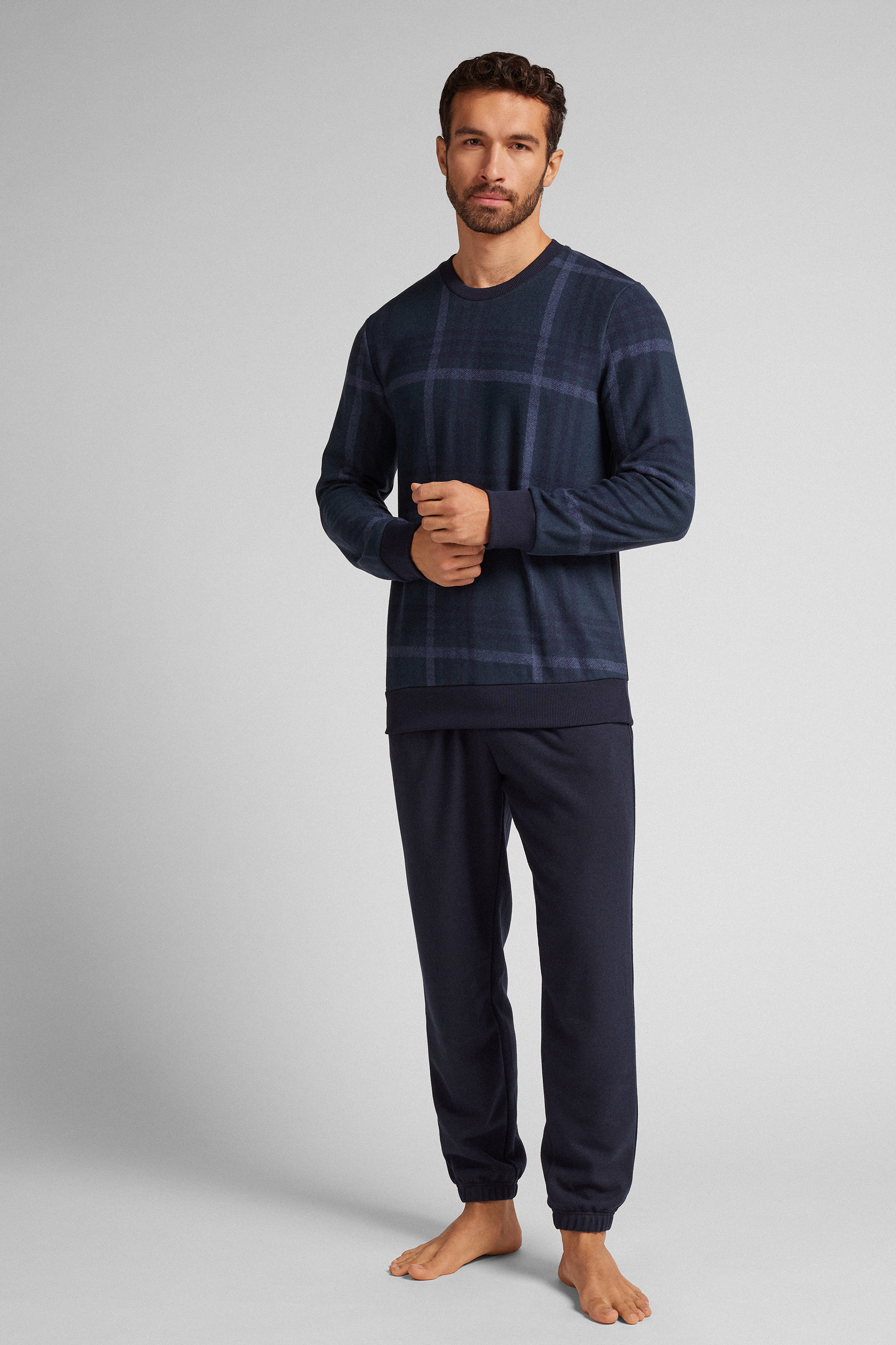 チェック柄 トリコット ロングパジャマ