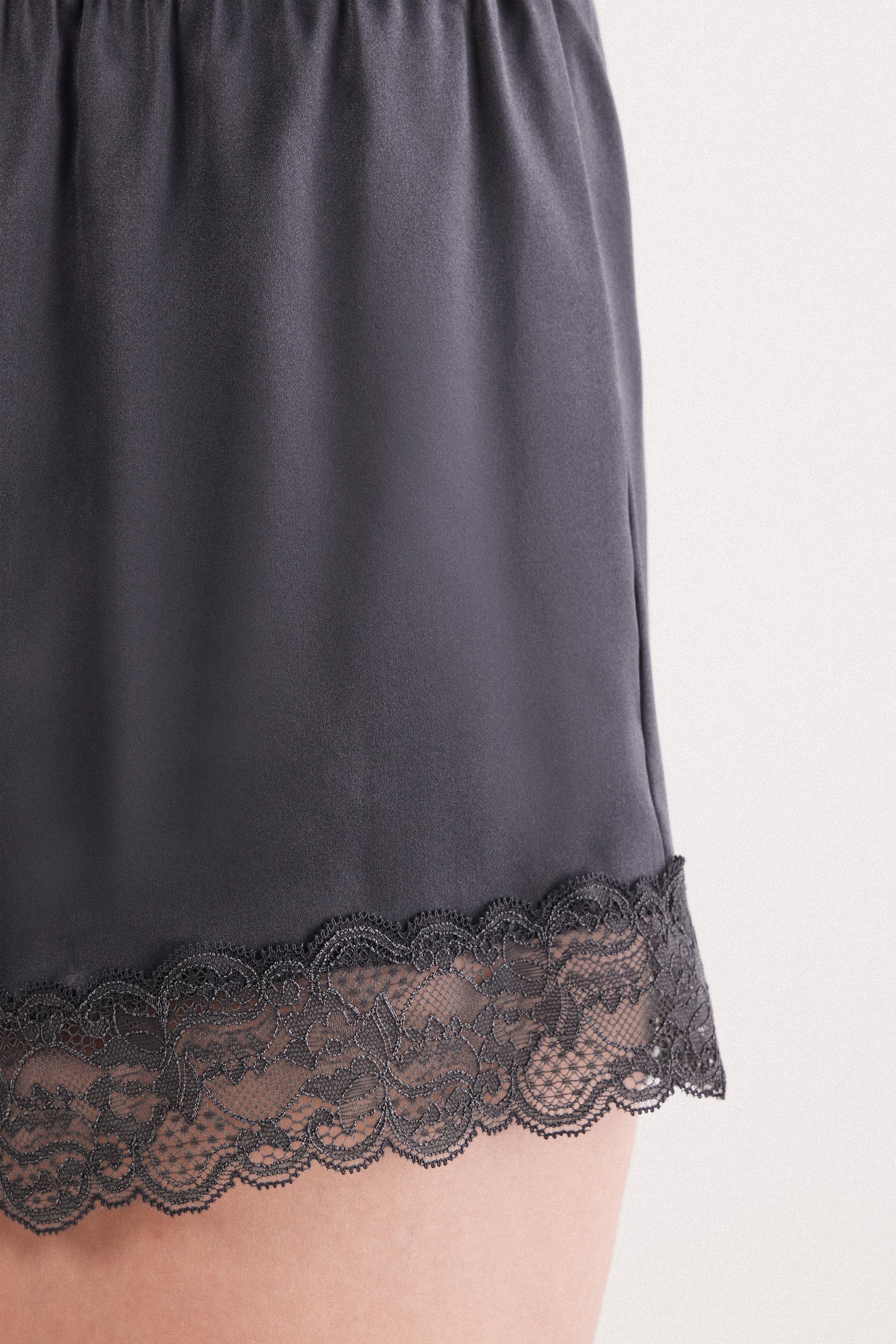 【THEAIRTOWN】 lace satin shorts Shorts | Satin Lace Insert Drawstring Waist Shorts | Warehouse