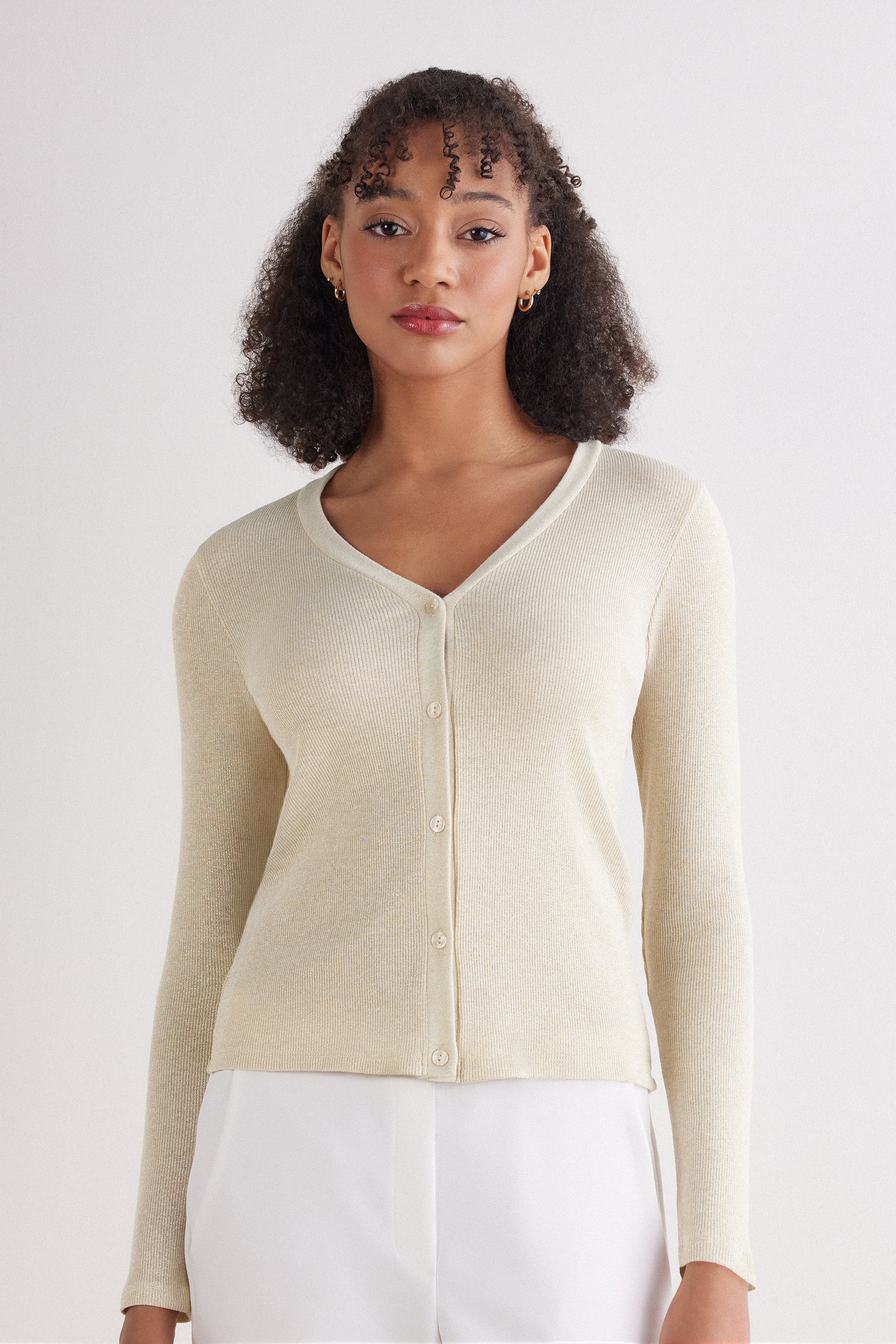 ラメ コットンリブ カーディガン