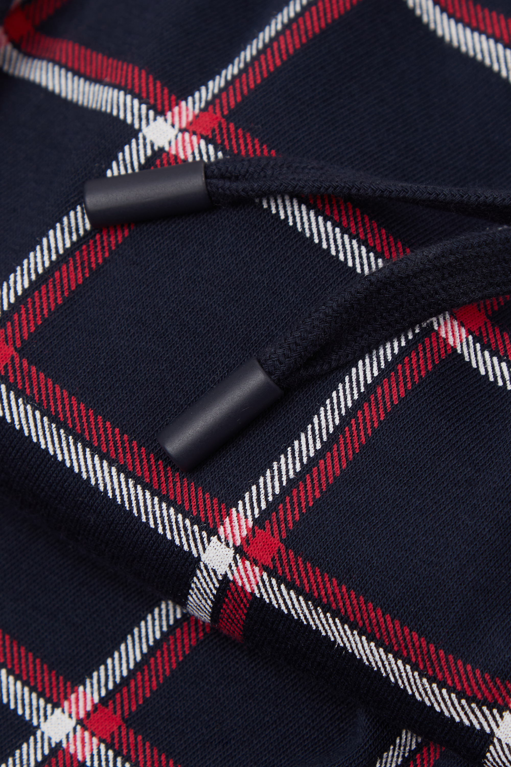 ブルー/ホワイト/レッド チェック柄プリント コットン ロングパンツ