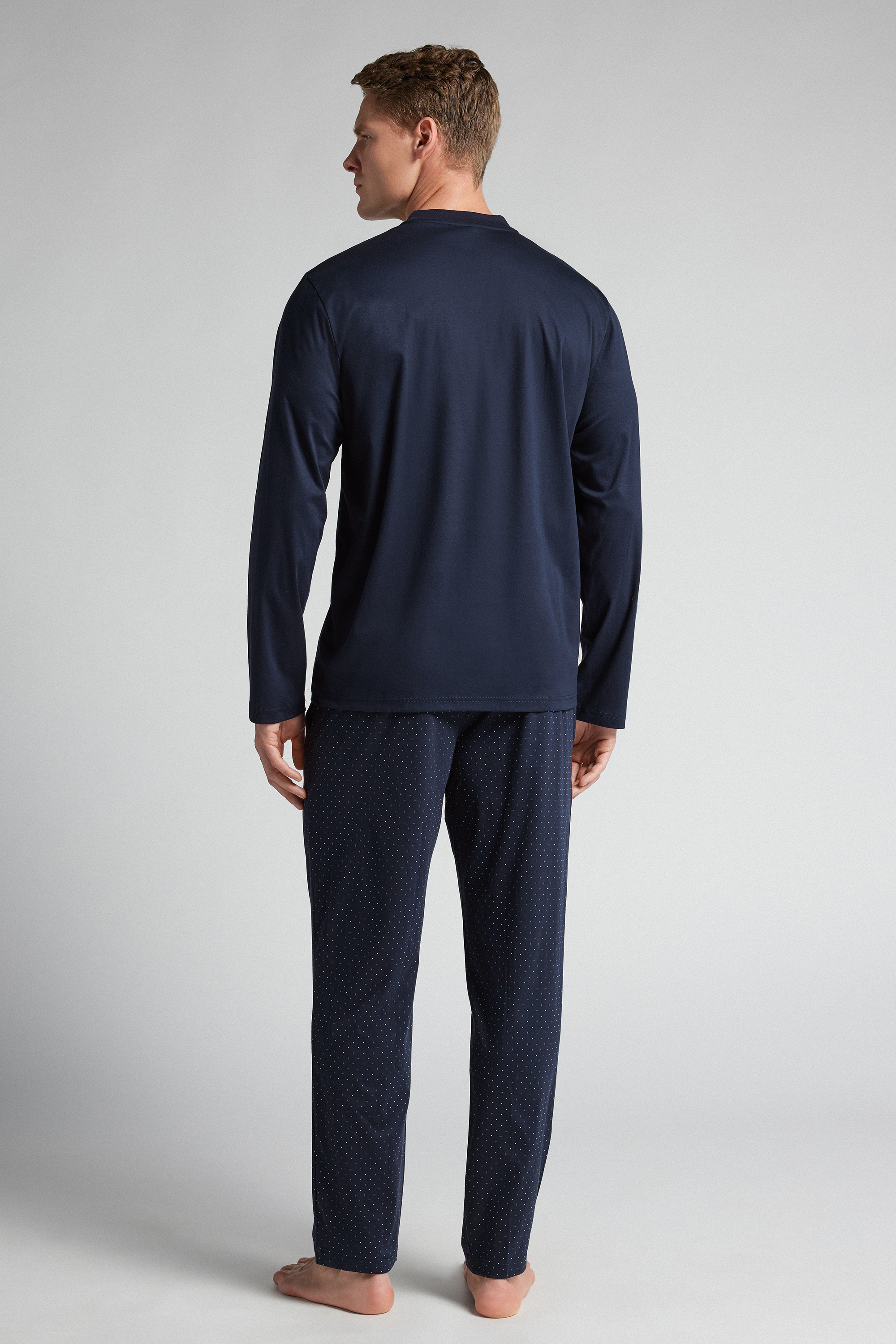 ドット柄 マーセライズド プレミアムコットン ロングパジャマ