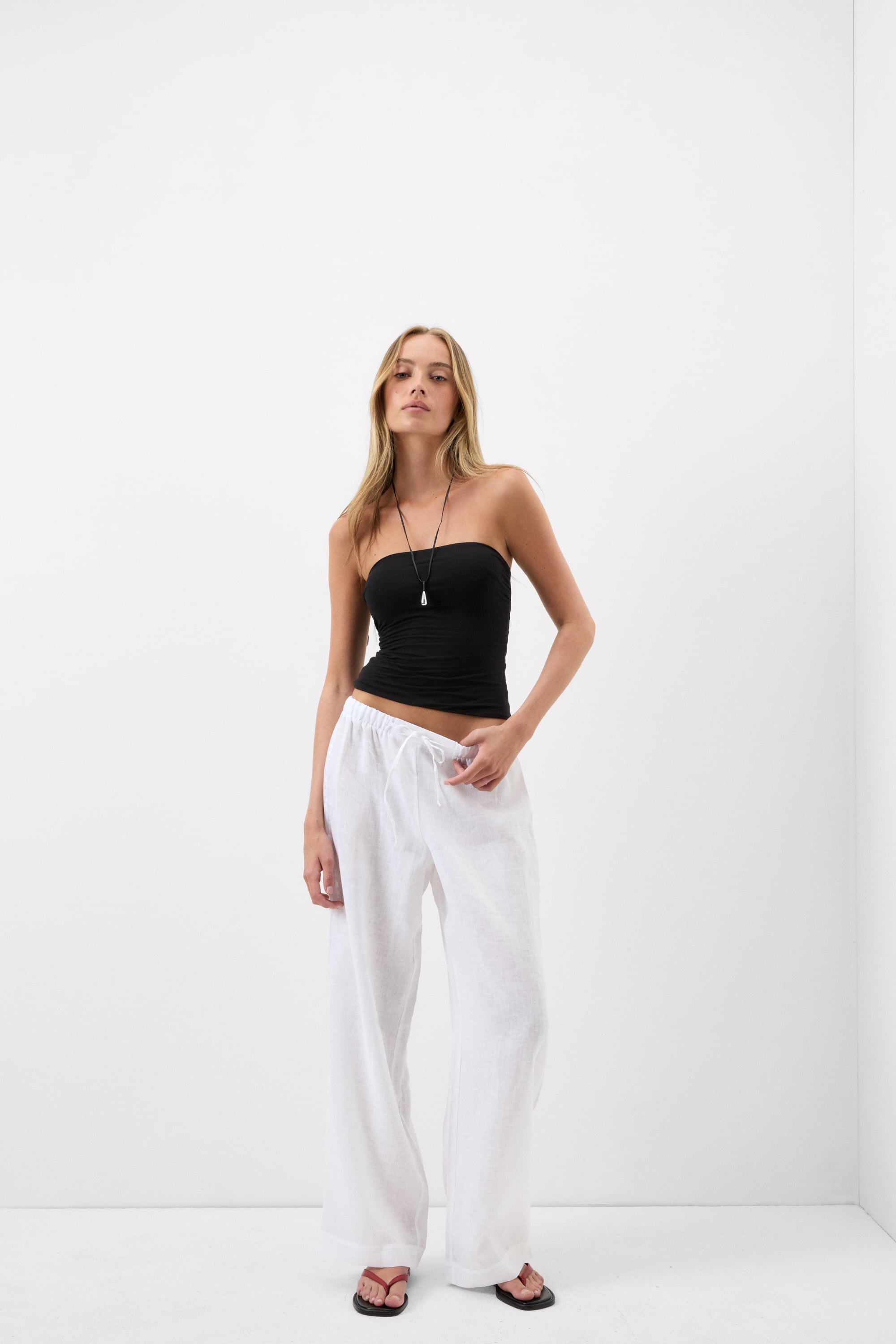 The Pure Linen リネンファブリック ドローストリング ロングパンツ