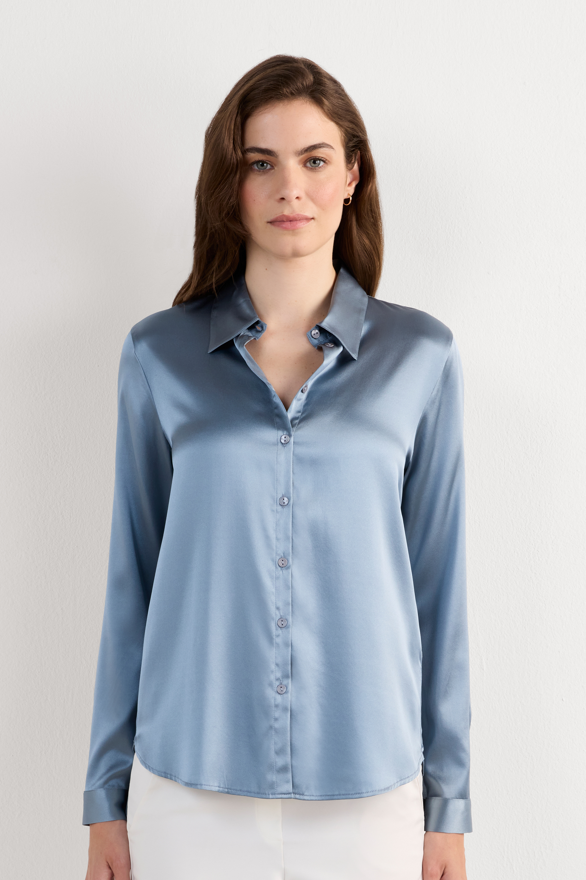 トップス Conier BRAZIL SILK SHIRTS LONG SLEEVE BRAZIL SILK/COTTON LONG SLEEVE SHIRTS｜BLUE GRAY – Cornier