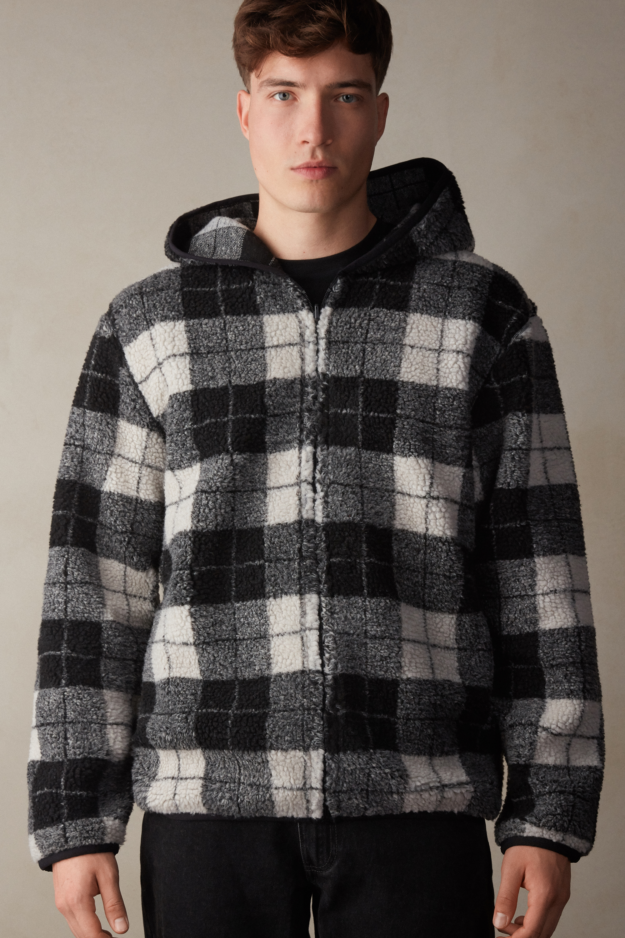 White Black Plaid Polar Fleece 