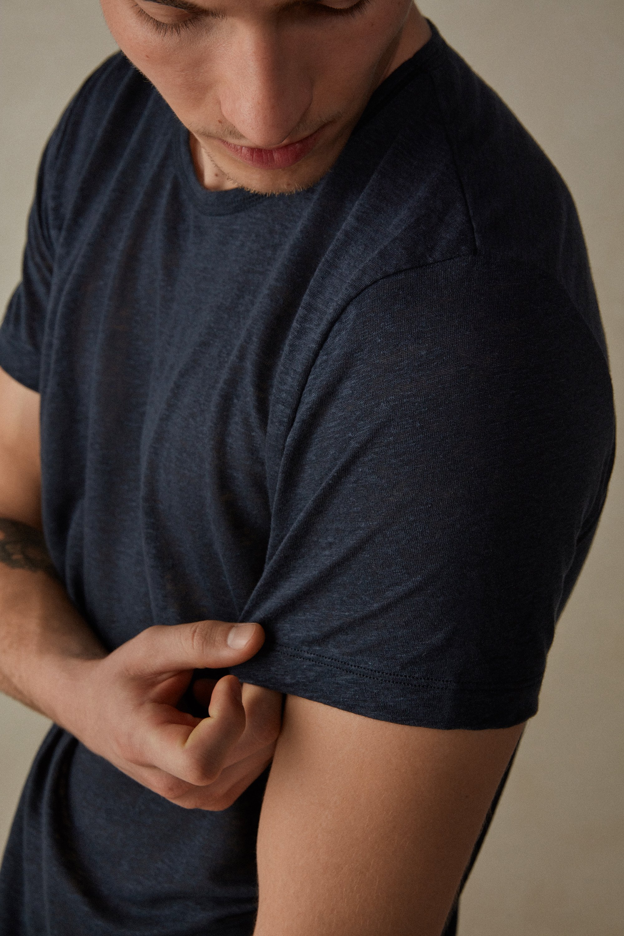 リネン プリント ショートスリーブ Tシャツ