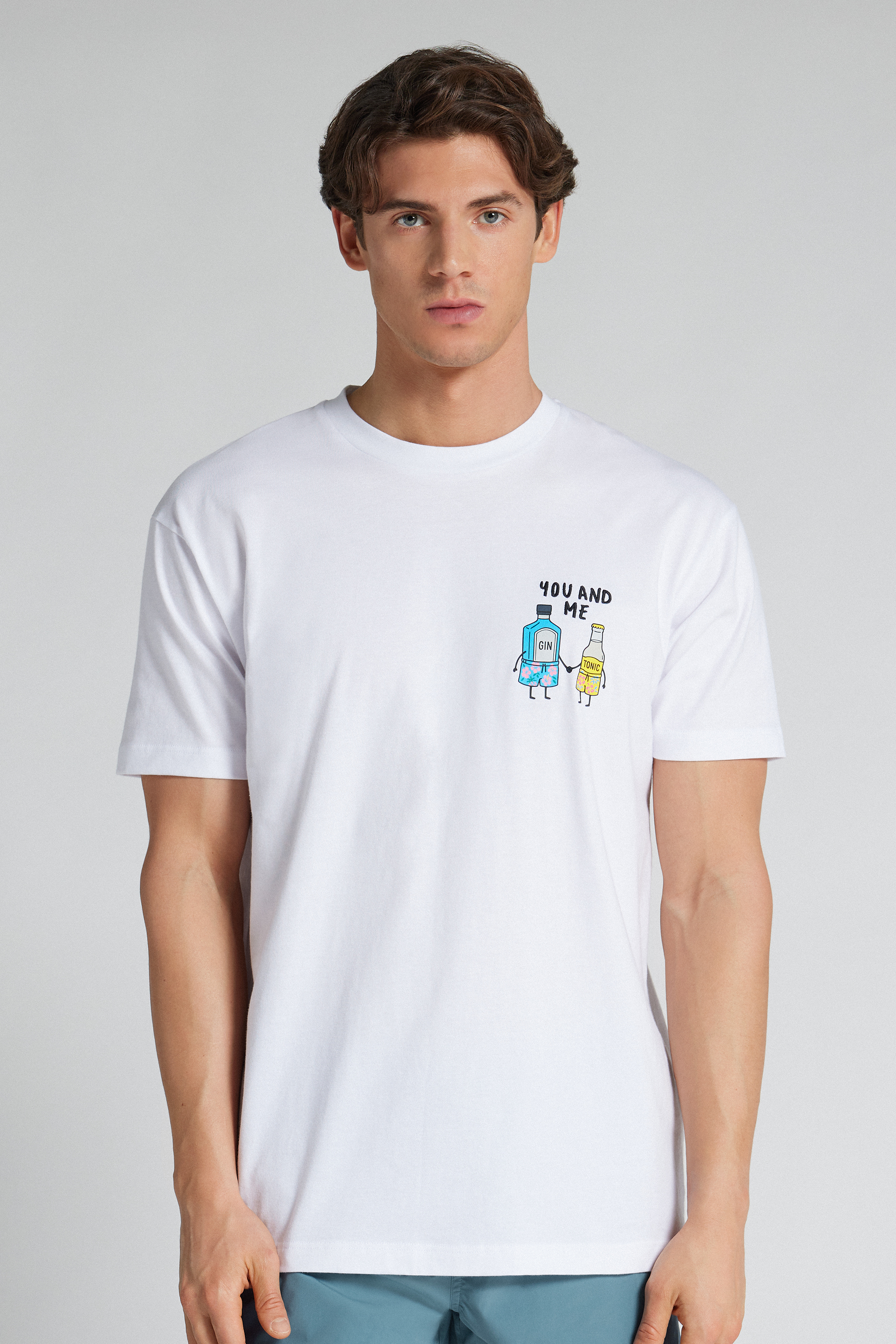 You&Me エンブロイダリープリント コットン100% Tシャツ