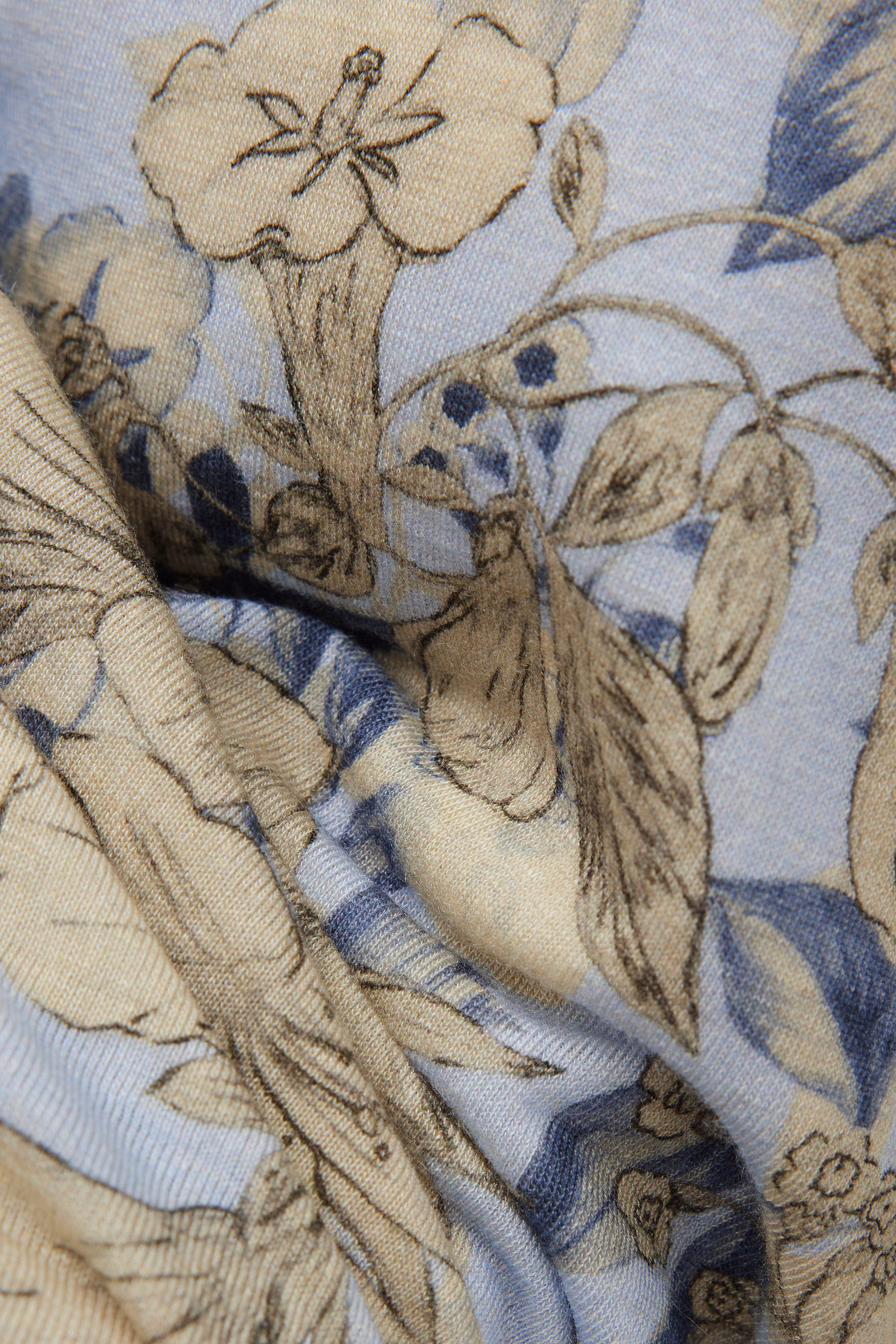 フラワープリント ウルトラライトモダール＆カシミヤ ロングスリーブ ニット