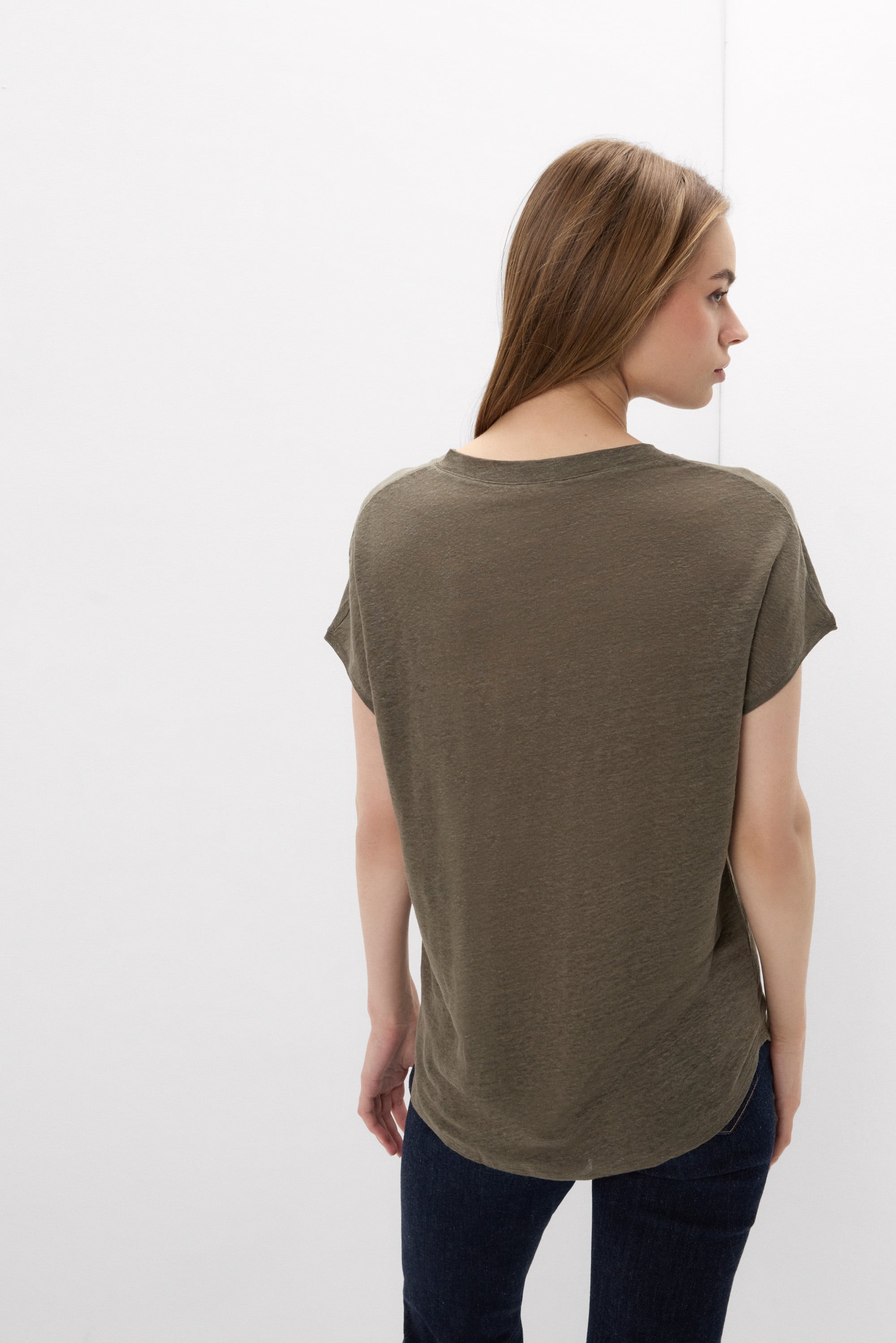 The Pure Linen リネン Vネック ショートスリーブ Tシャツ