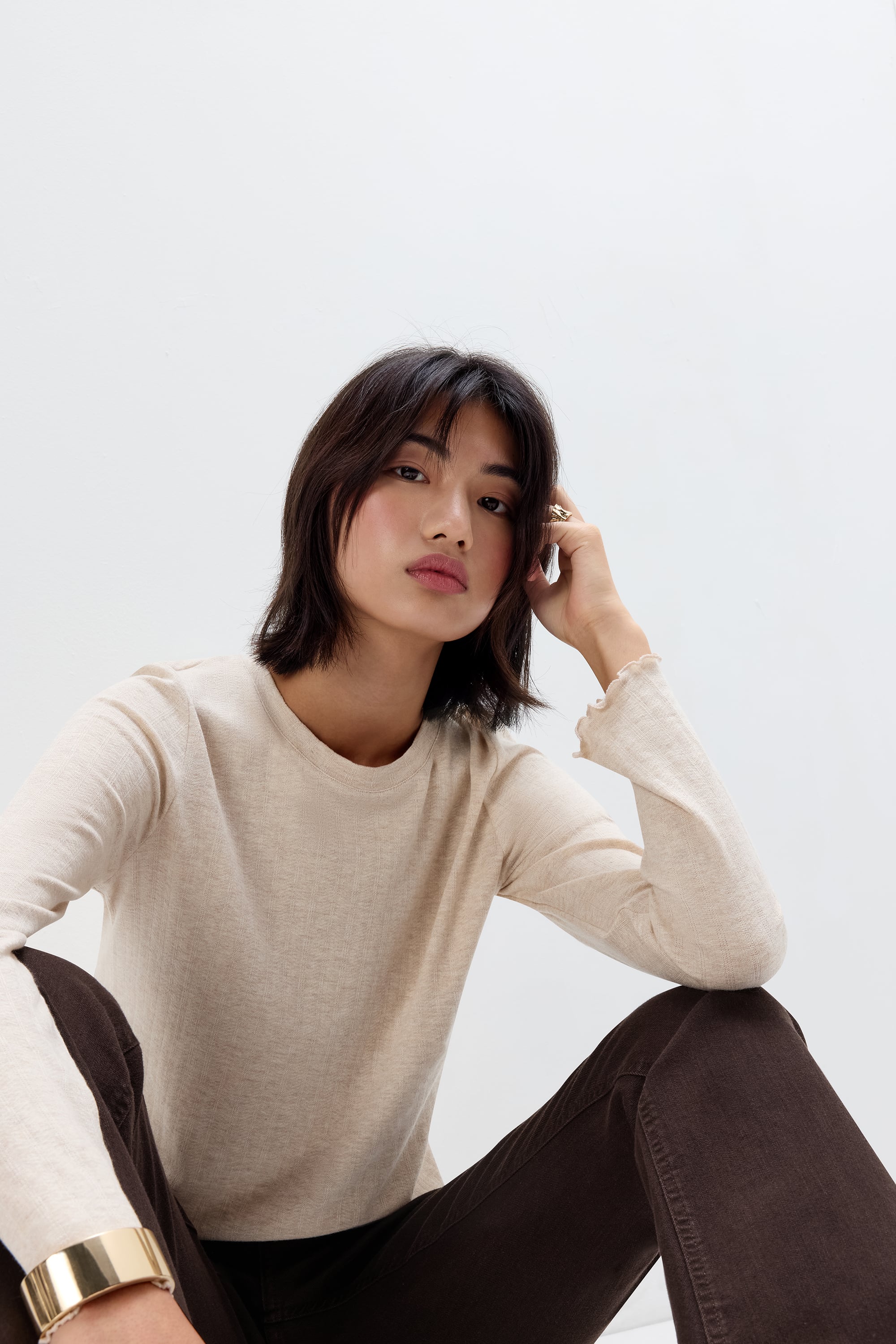 "Luxury Softness" モダール＆カシミヤ ロングスリーブ ニット