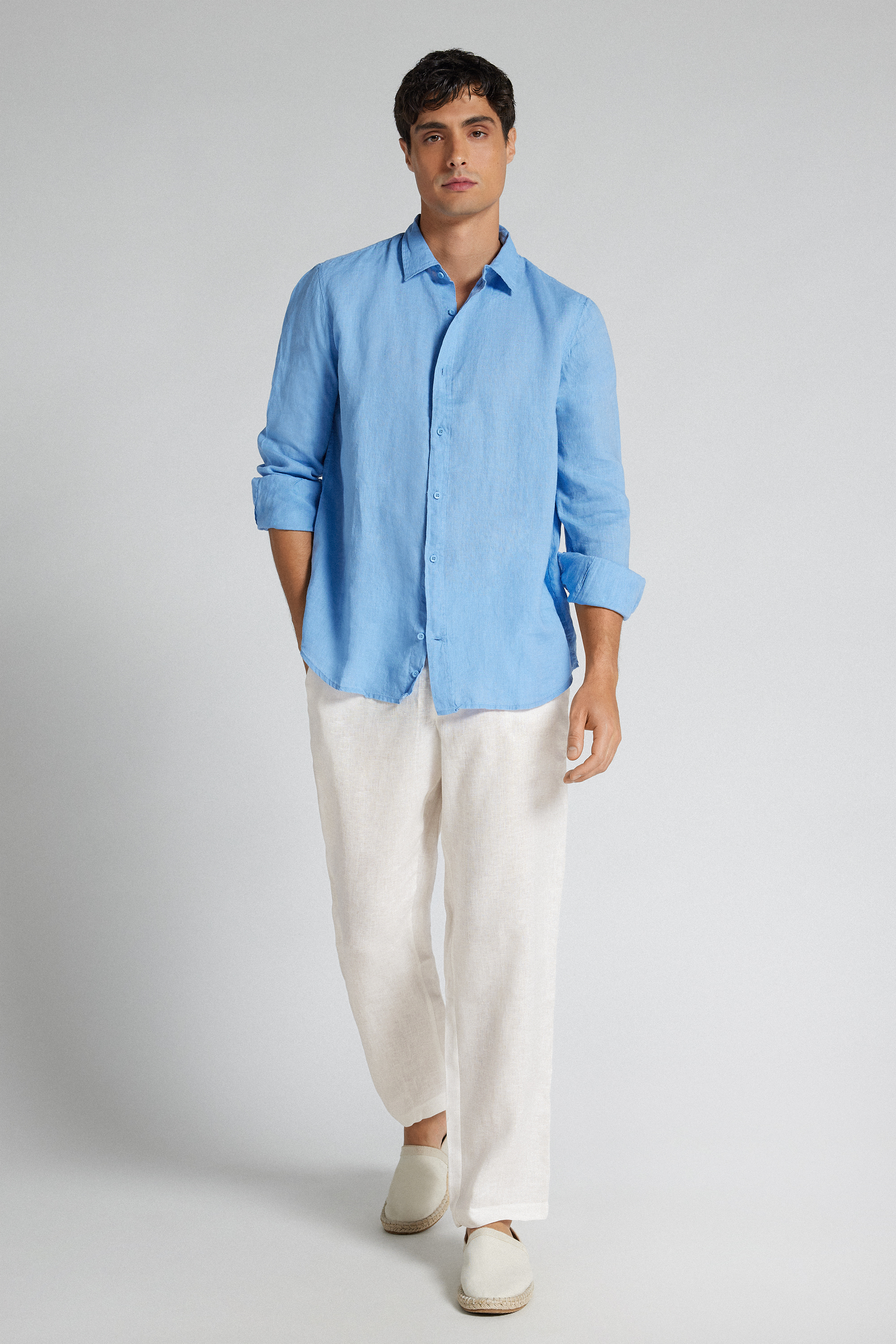 メンズ リネン100% ロングパンツ