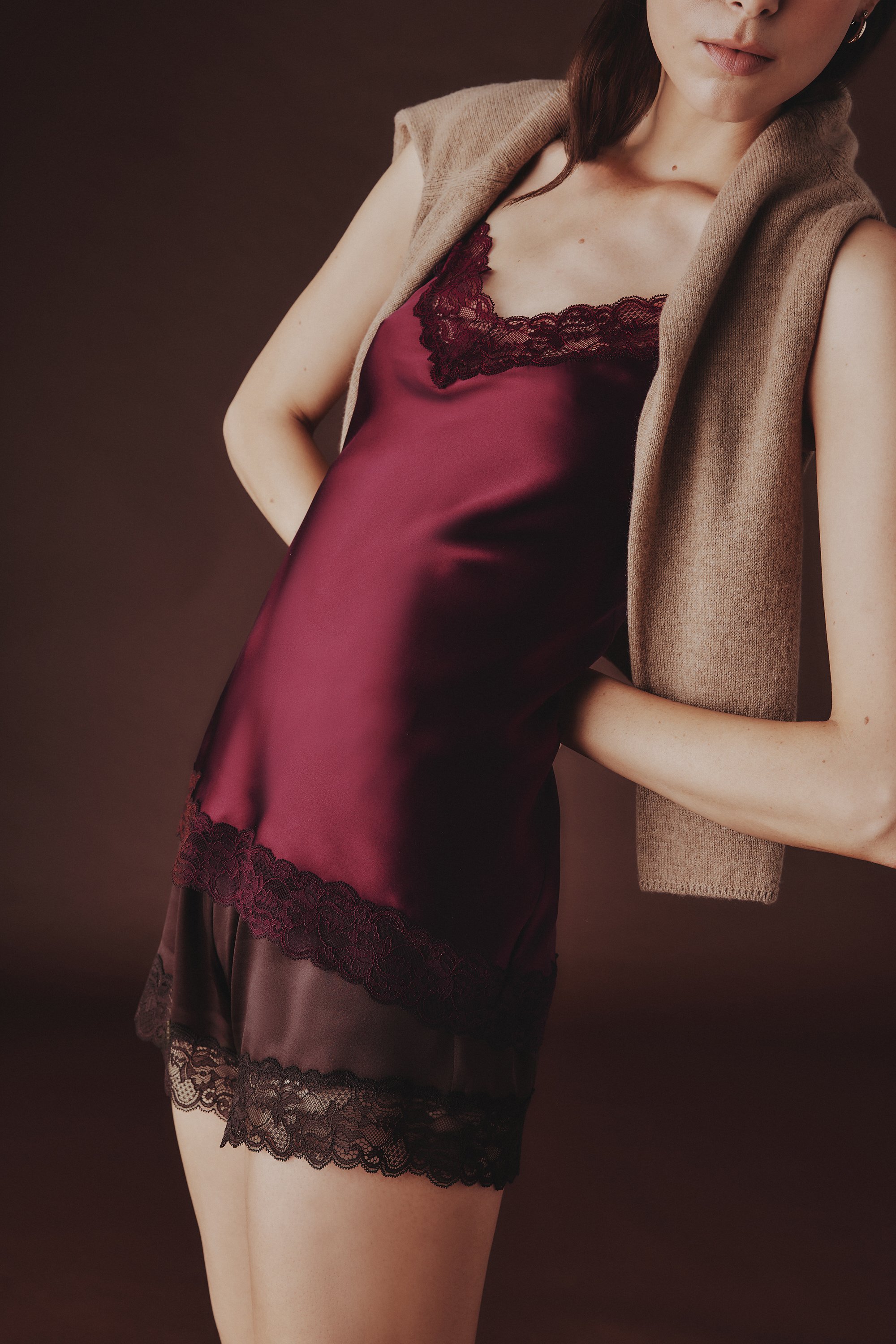 レース ディテール付きシルク スリップ | Intimissimi