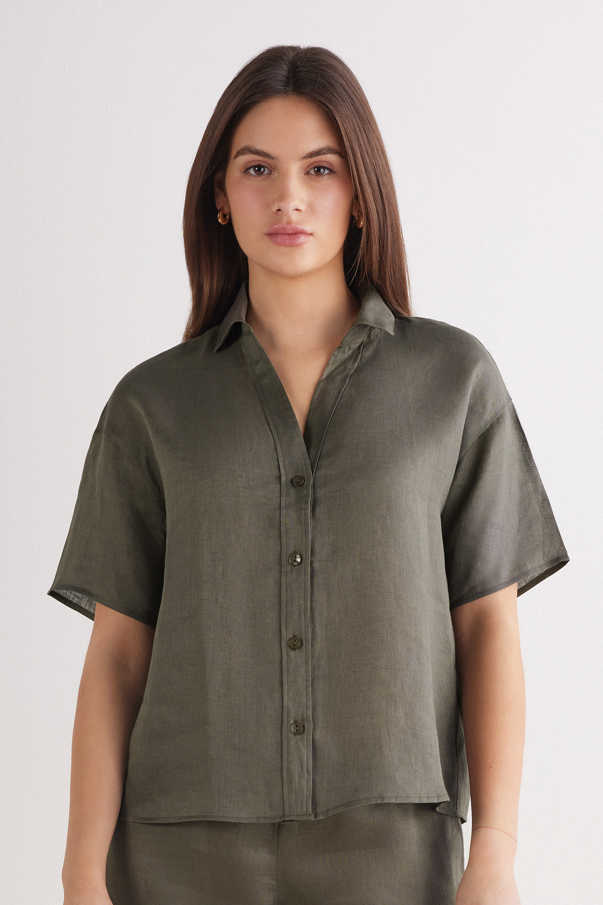 Chemise manches courtes en toile de lin - Intimissimi