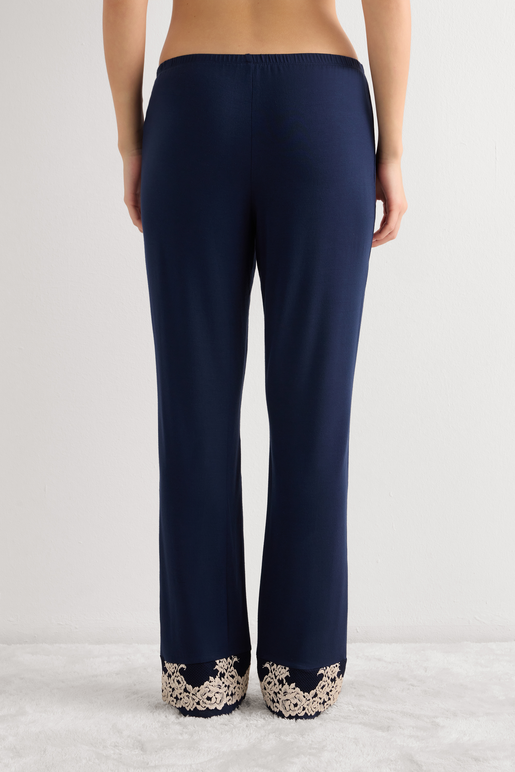 Pretty Flowers モダール レースヘム ロングパンツ