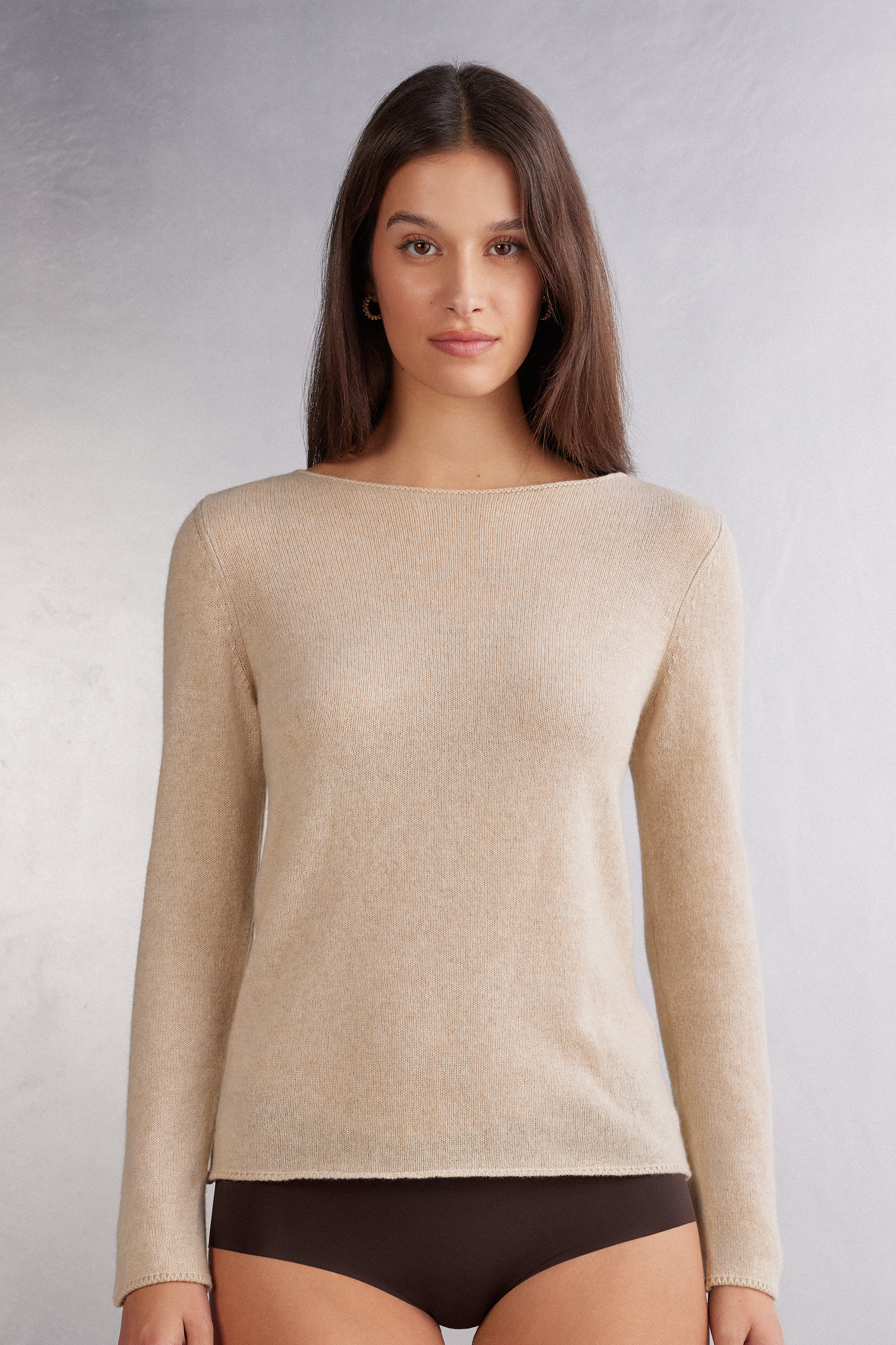 CASHMERE BLENDED TOP SHORT SLEEVE ESSENTIAL_ORANGE main image 1
