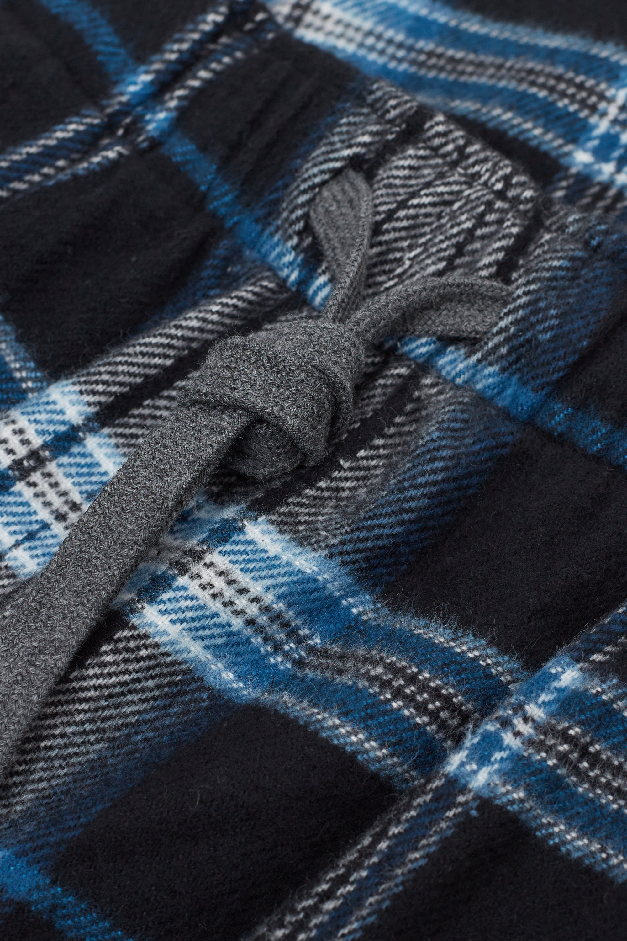 ブラック＆スカイブルー チェックプリント 起毛コットンファブリック パンツ
