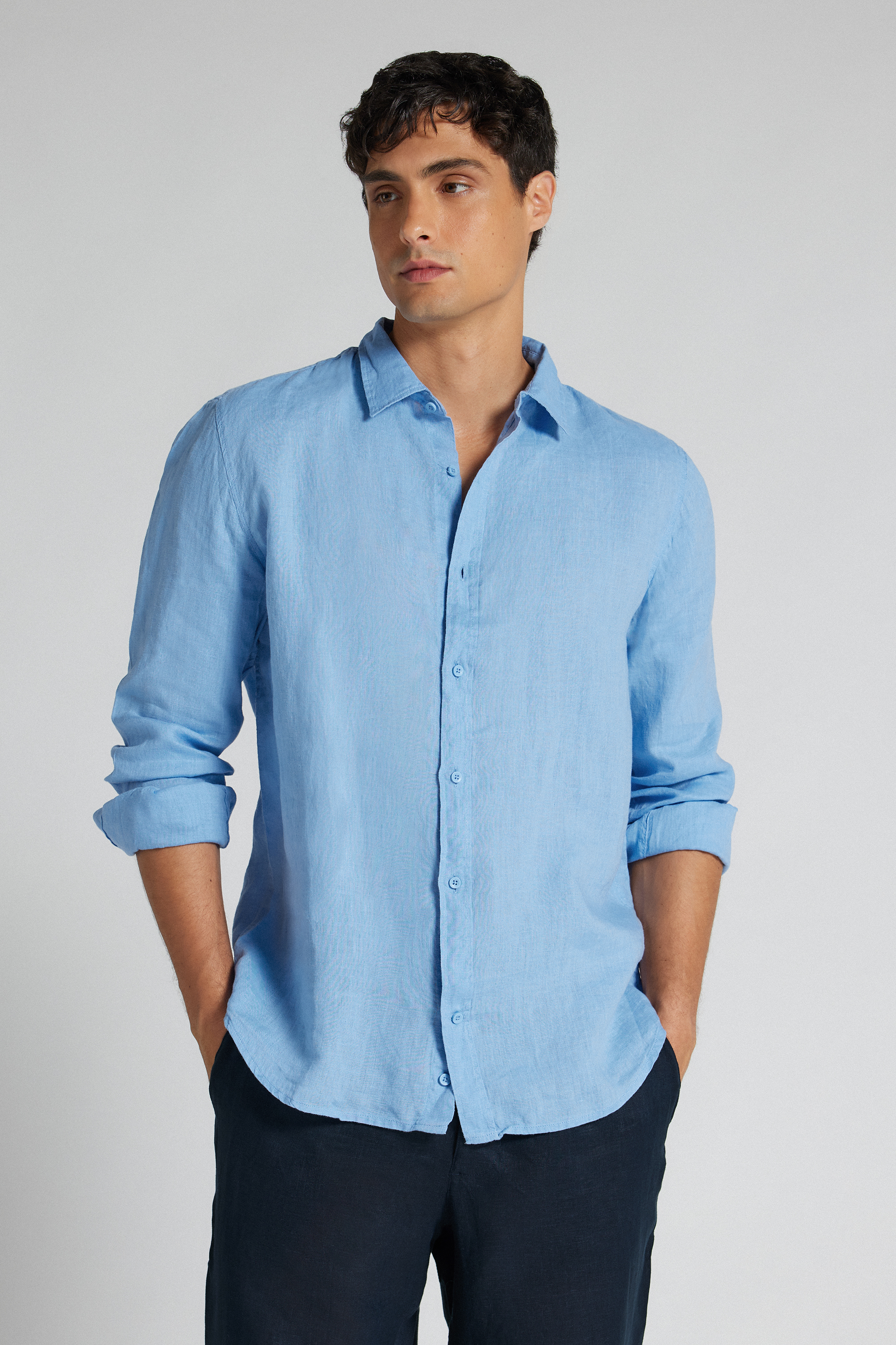 リネン100% ヨーク付き シャツ