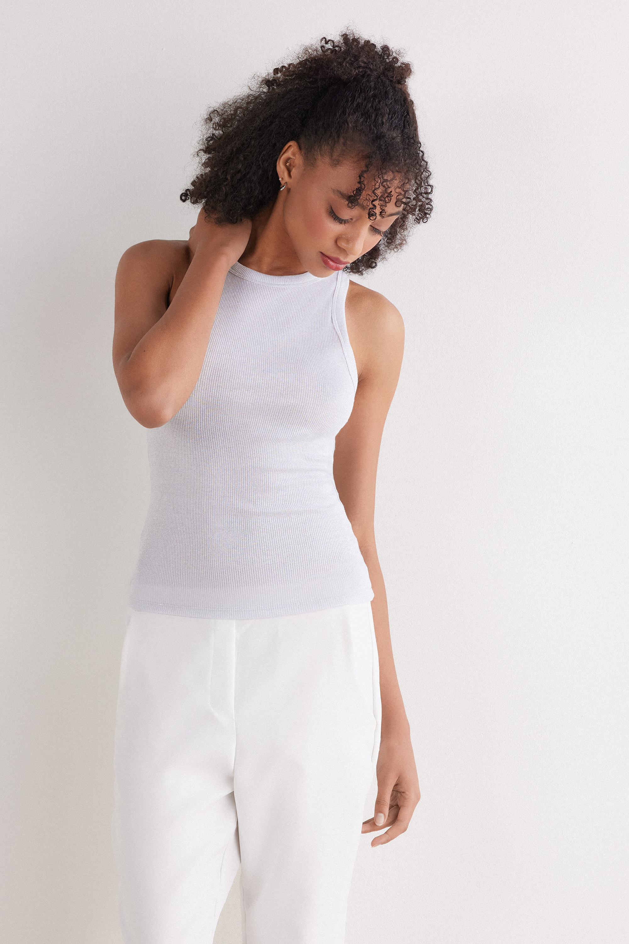 ラメ コットンリブ タンクトップ