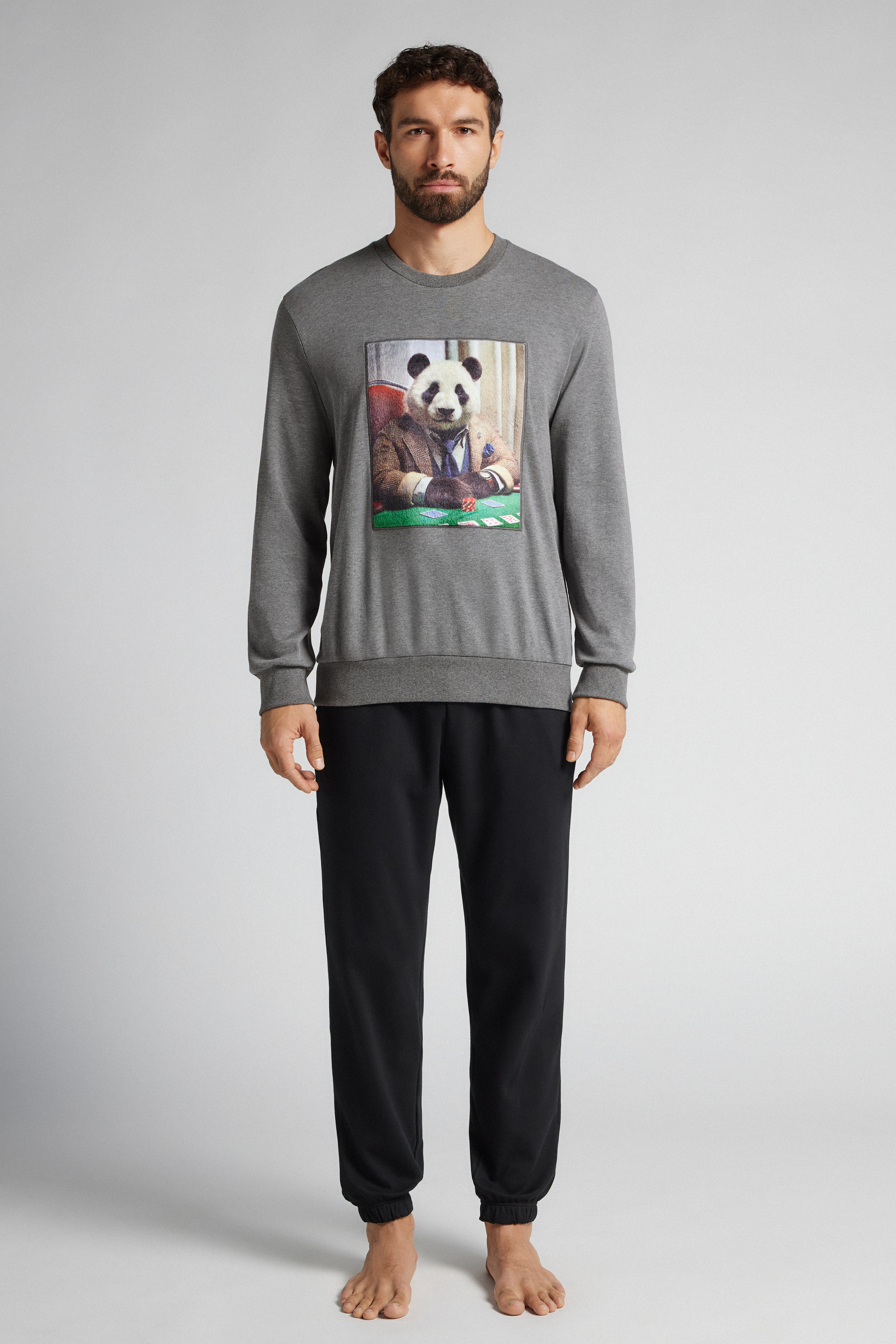 コットン パンダプリント ロングパジャマ