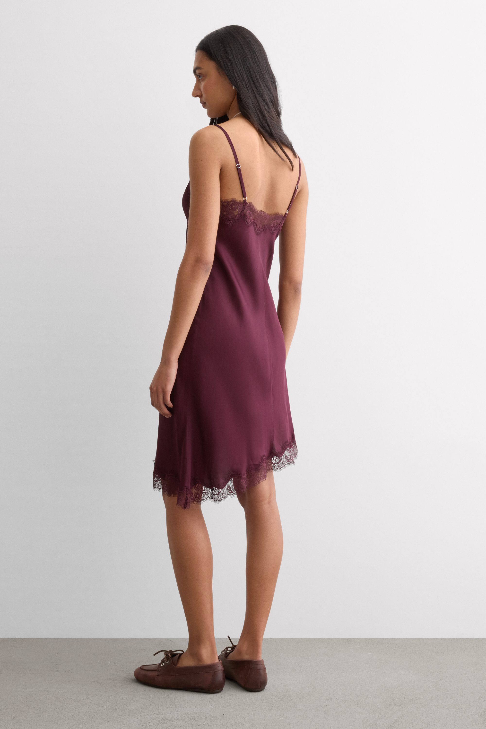 ビスコースサテン＆レース アシンメトリー スリップ