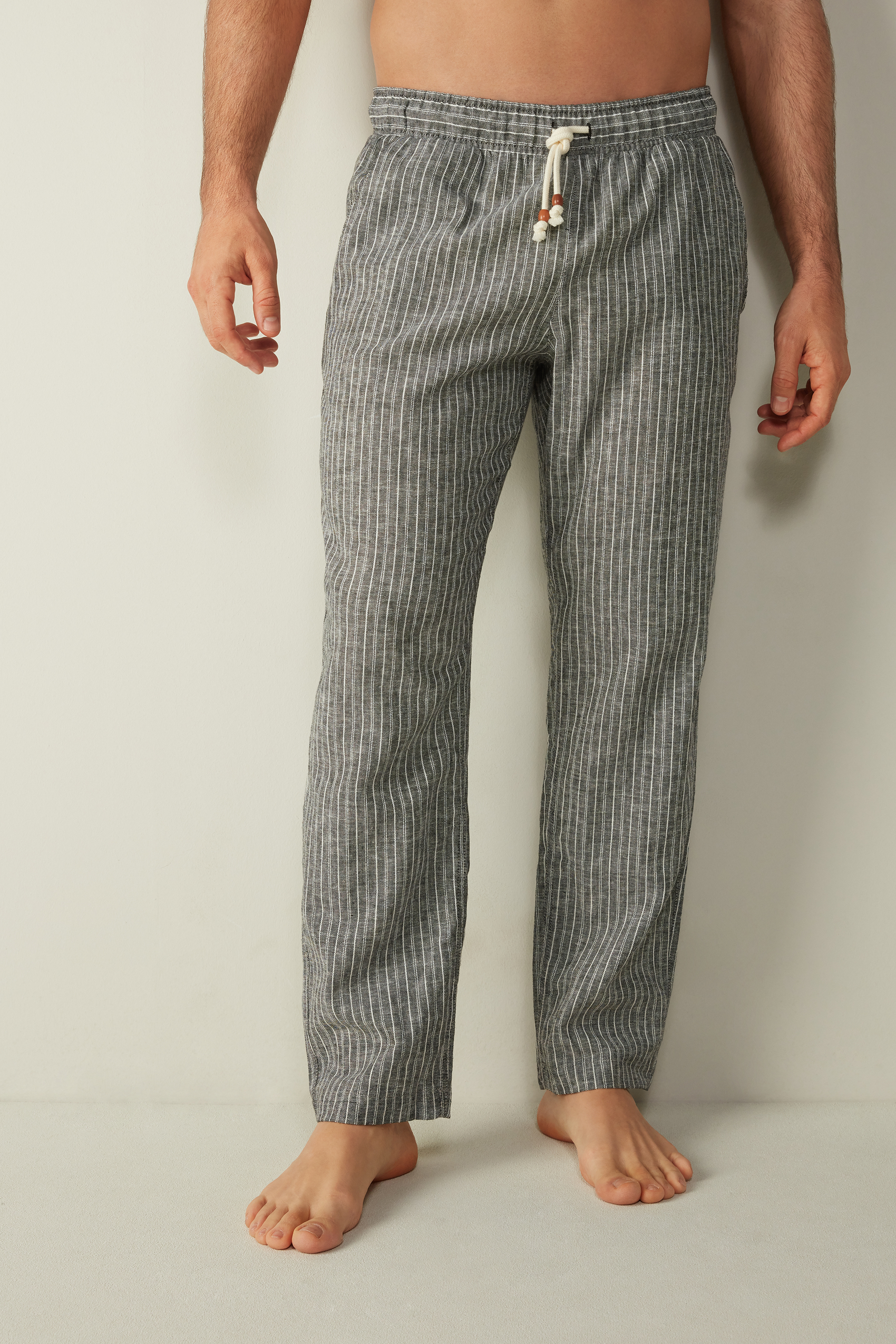 Pantalone Lungo in Lino e Cotone Rigato | Intimissimi
