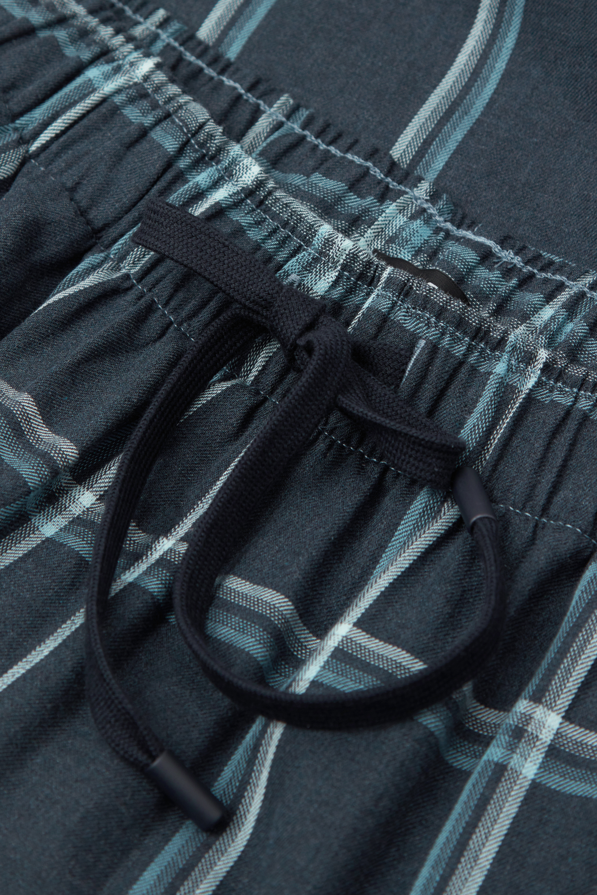 デニムカラー チェックプリントファブリック ロングパンツ