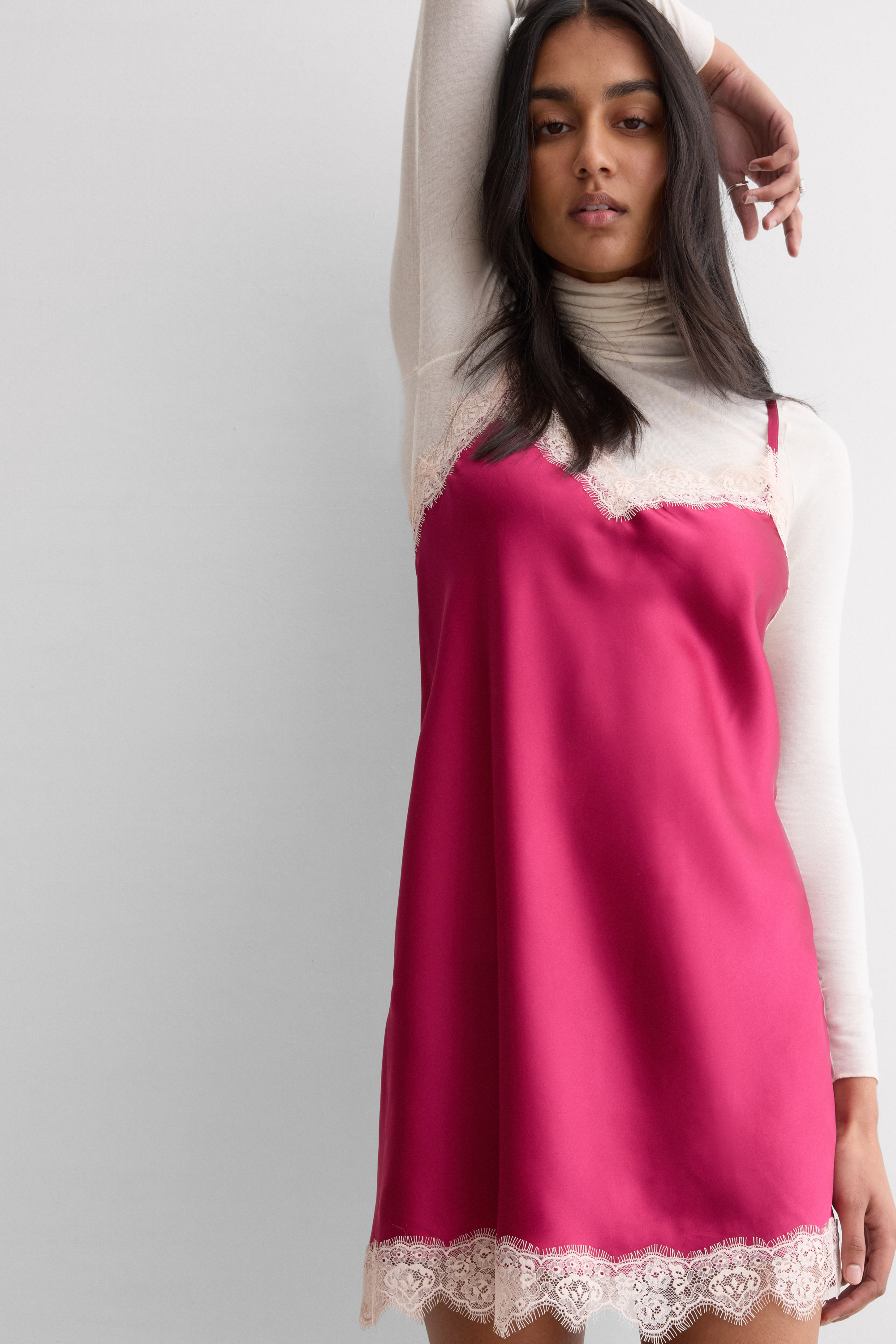 コントラスト シルク＆レース スリップ