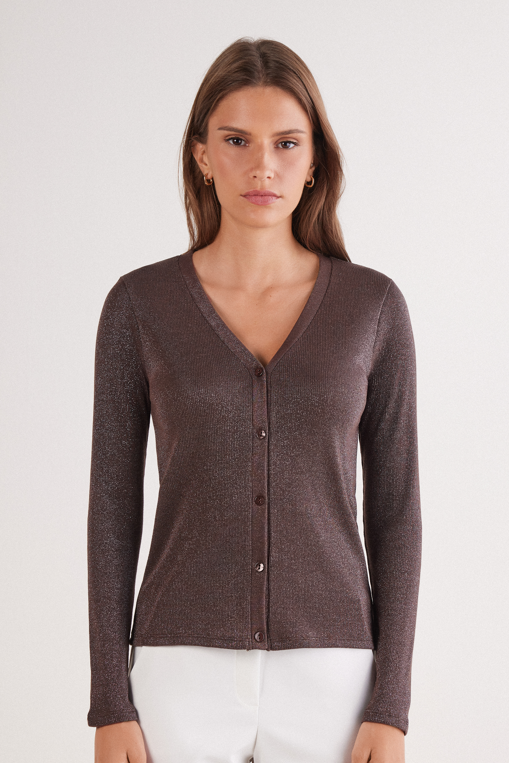 ラメ コットンリブ カーディガン