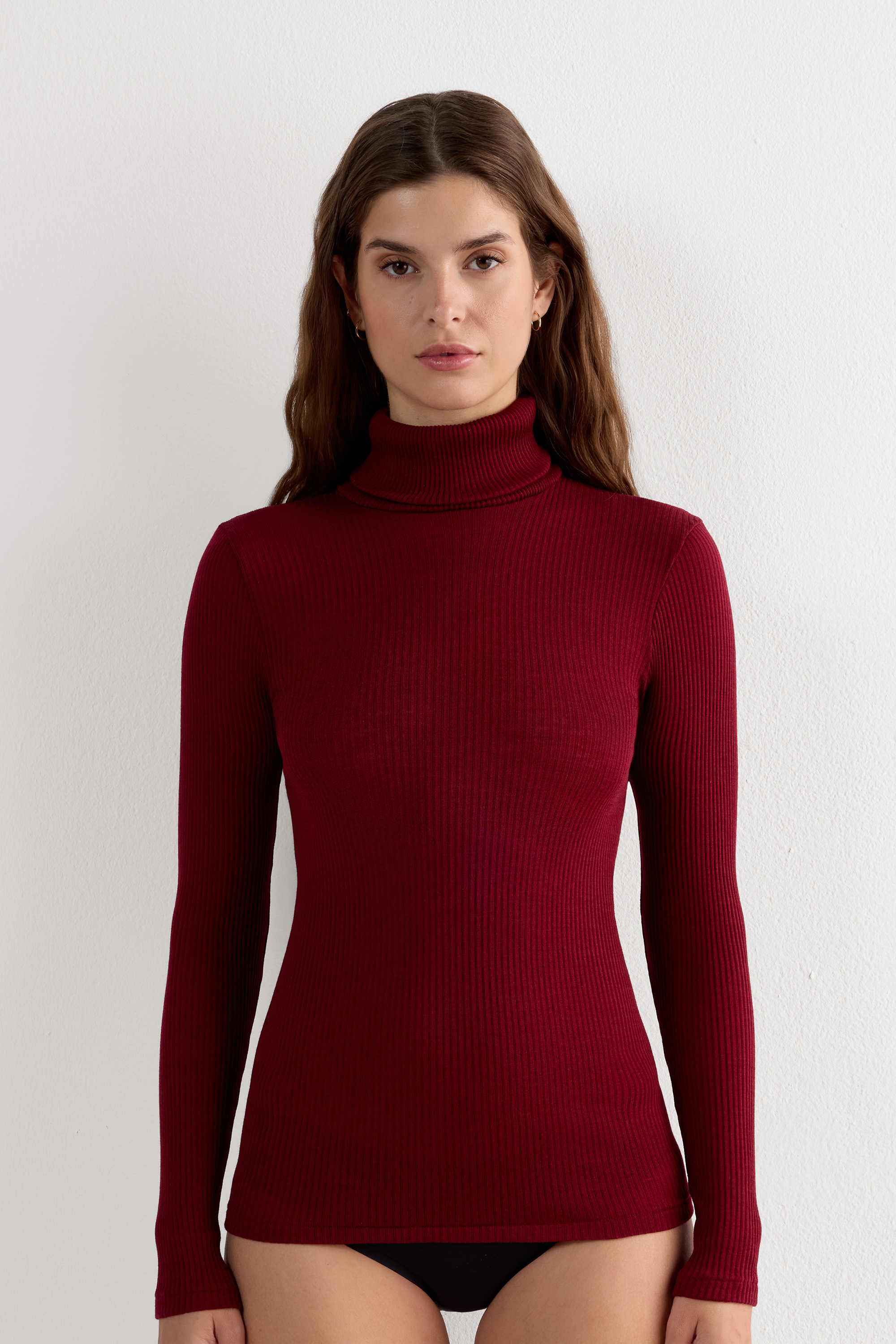 Long-sleeve High-Neck Tubular Top in Wool and Silk | Intimissimi