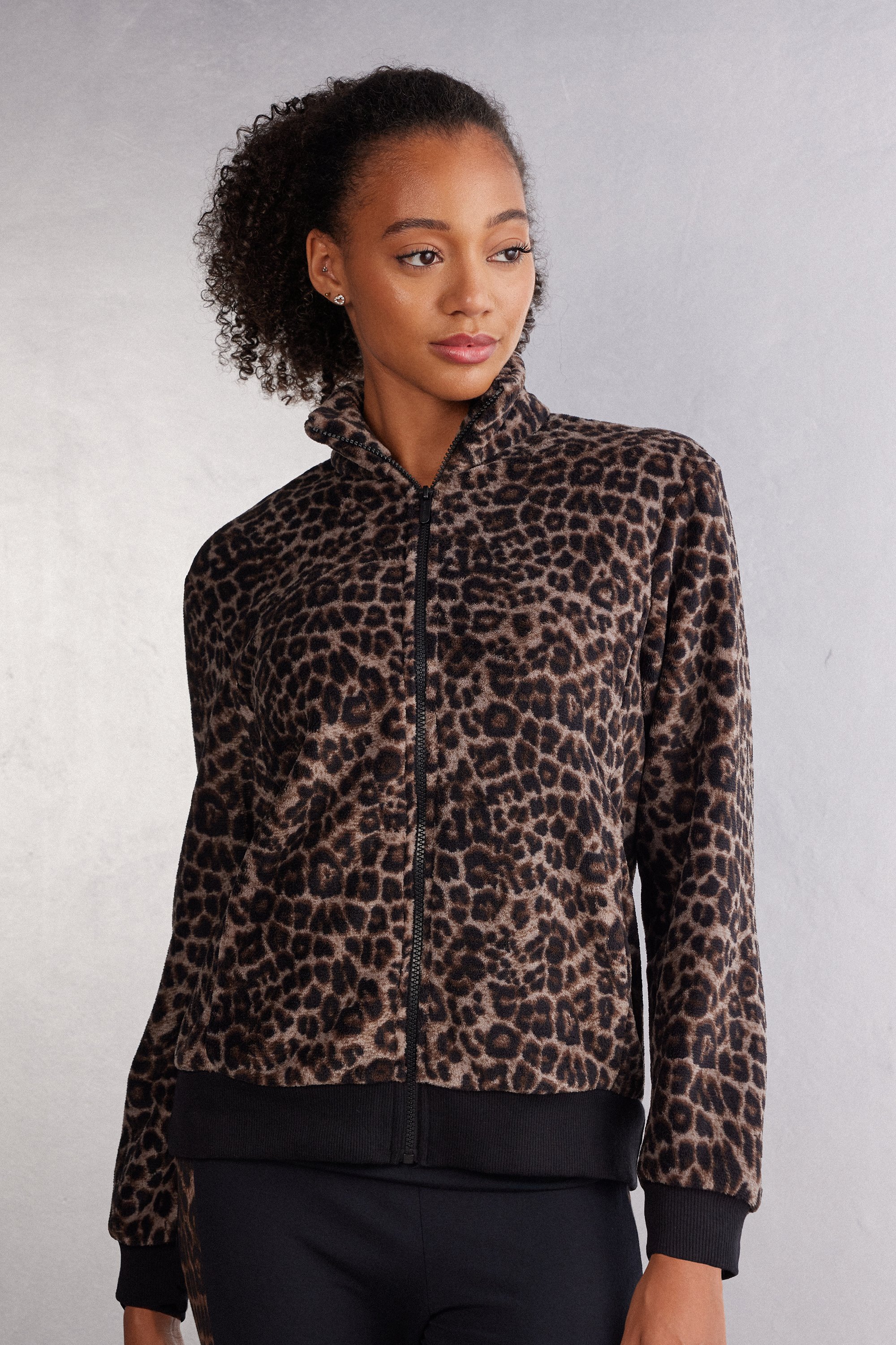 Luxurious Leopard Dappled Fleece Bomber Jacket | Intimissimi