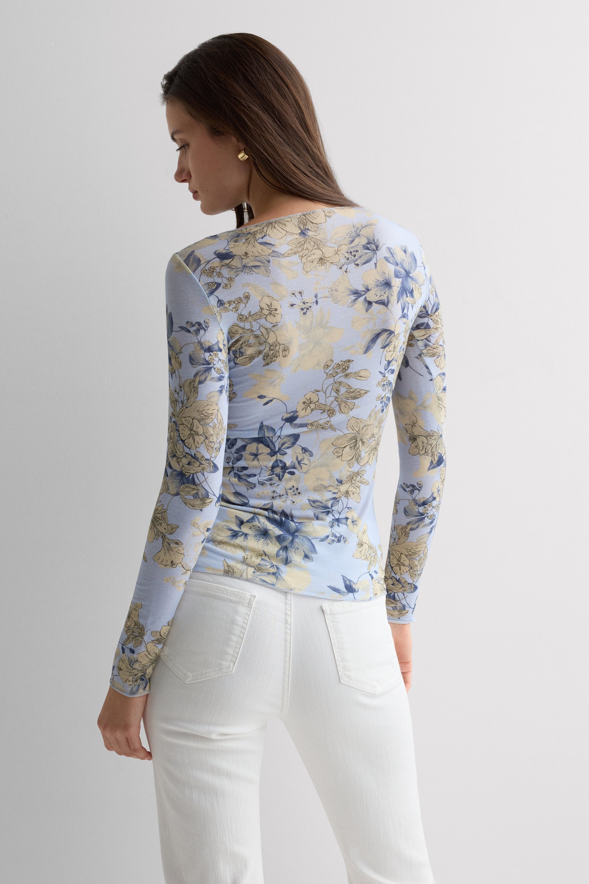 フラワープリント ウルトラライトモダール＆カシミヤ ロングスリーブ ニット