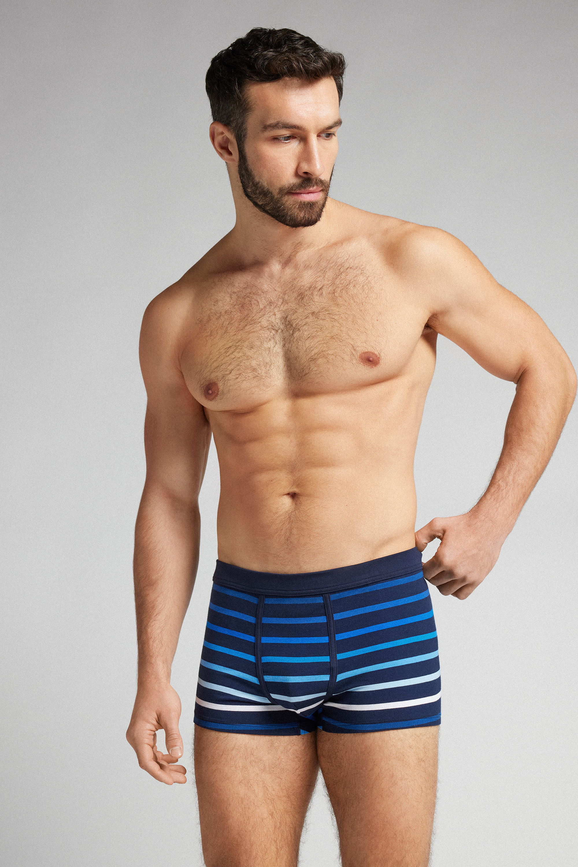 ブルー ストライププリント Superior コットン ボクサー