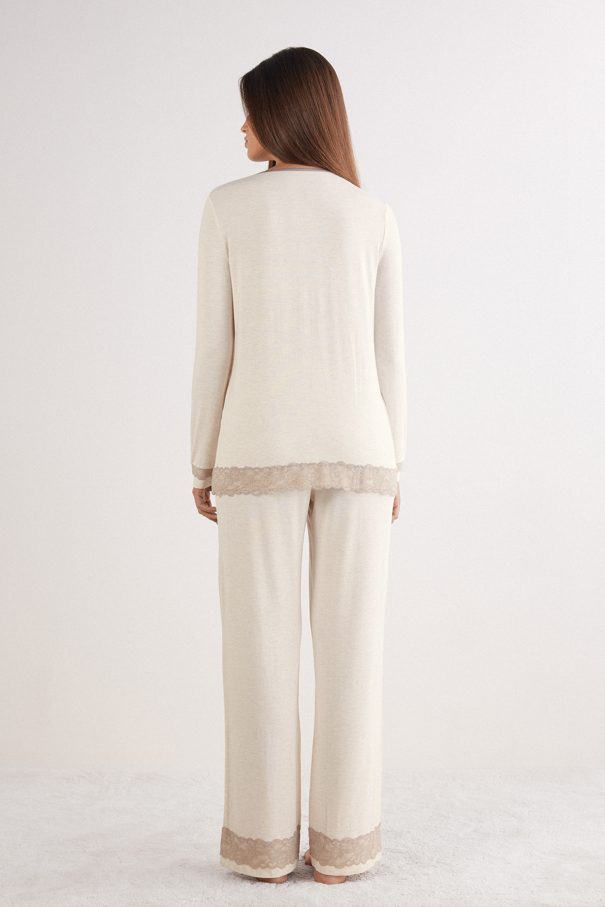 レース モダール フロントオープン ロングパジャマ