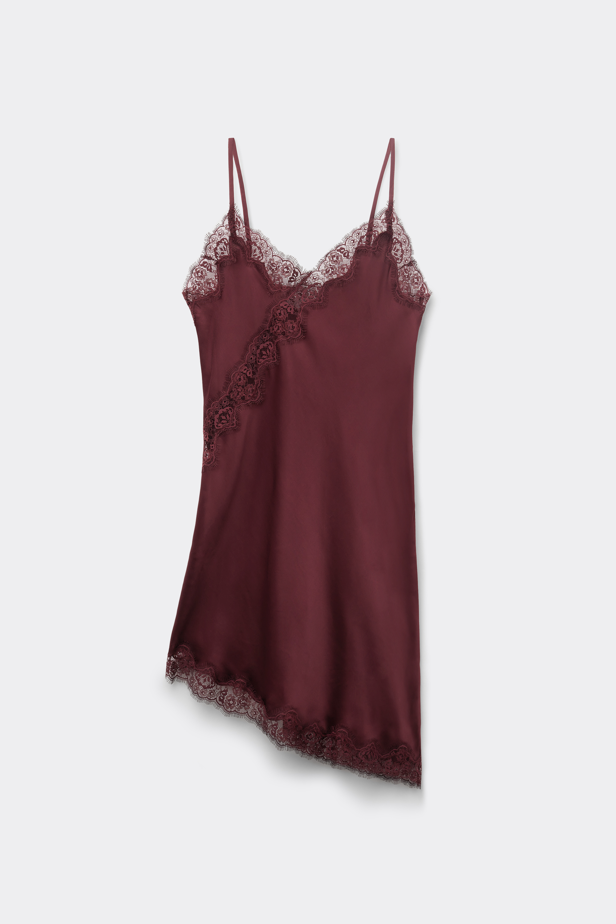 ビスコースサテン＆レース アシンメトリー スリップ