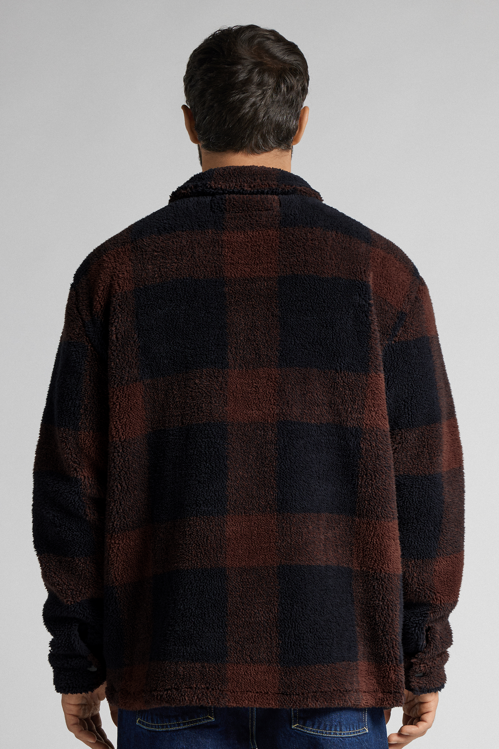 テディ チェック オーバーシャツ スウェット（ブルー＆レッド）