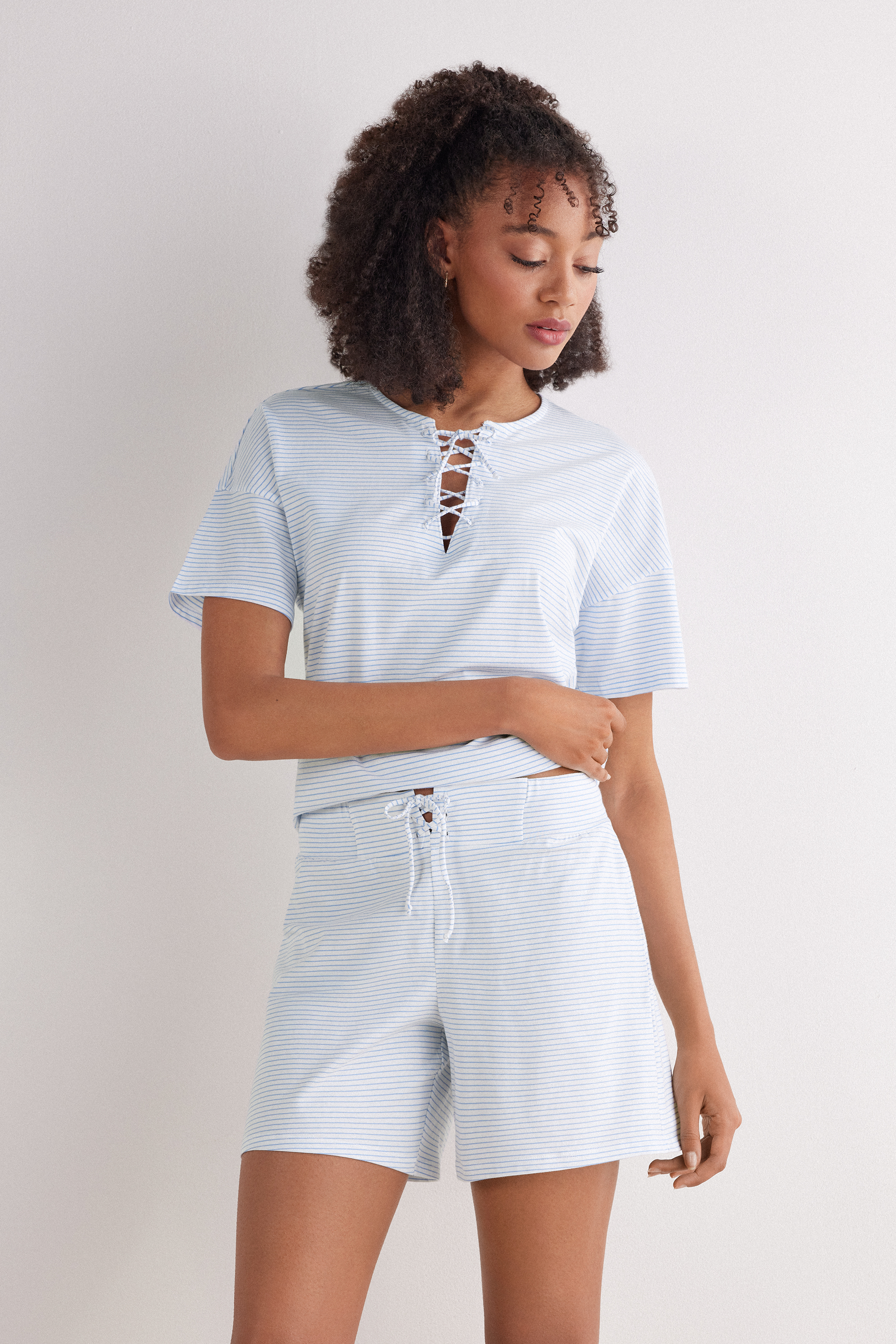 Morning Portofino ストライプ コットン ショートパンツ