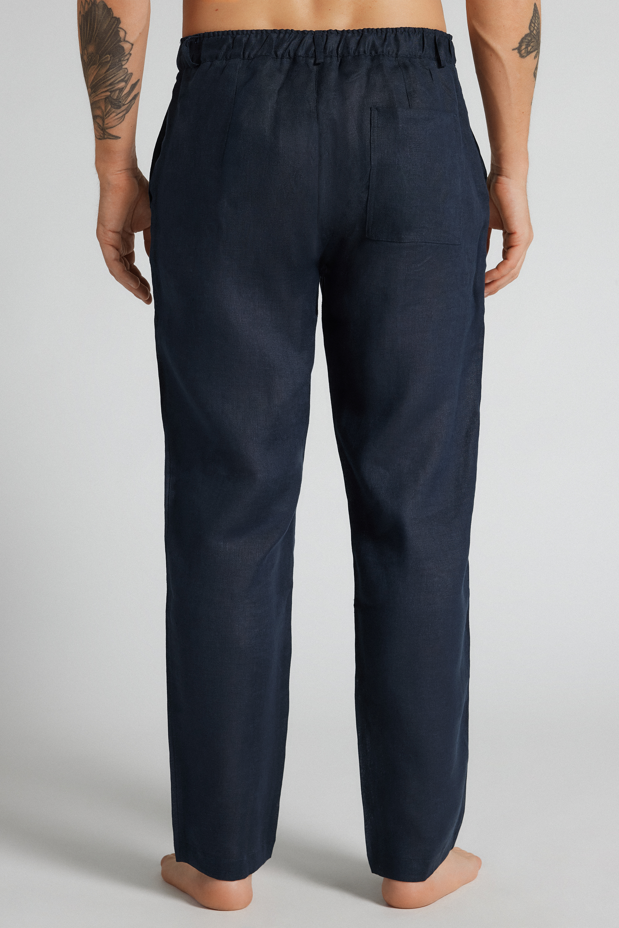 メンズ リネン100% ロングパンツ