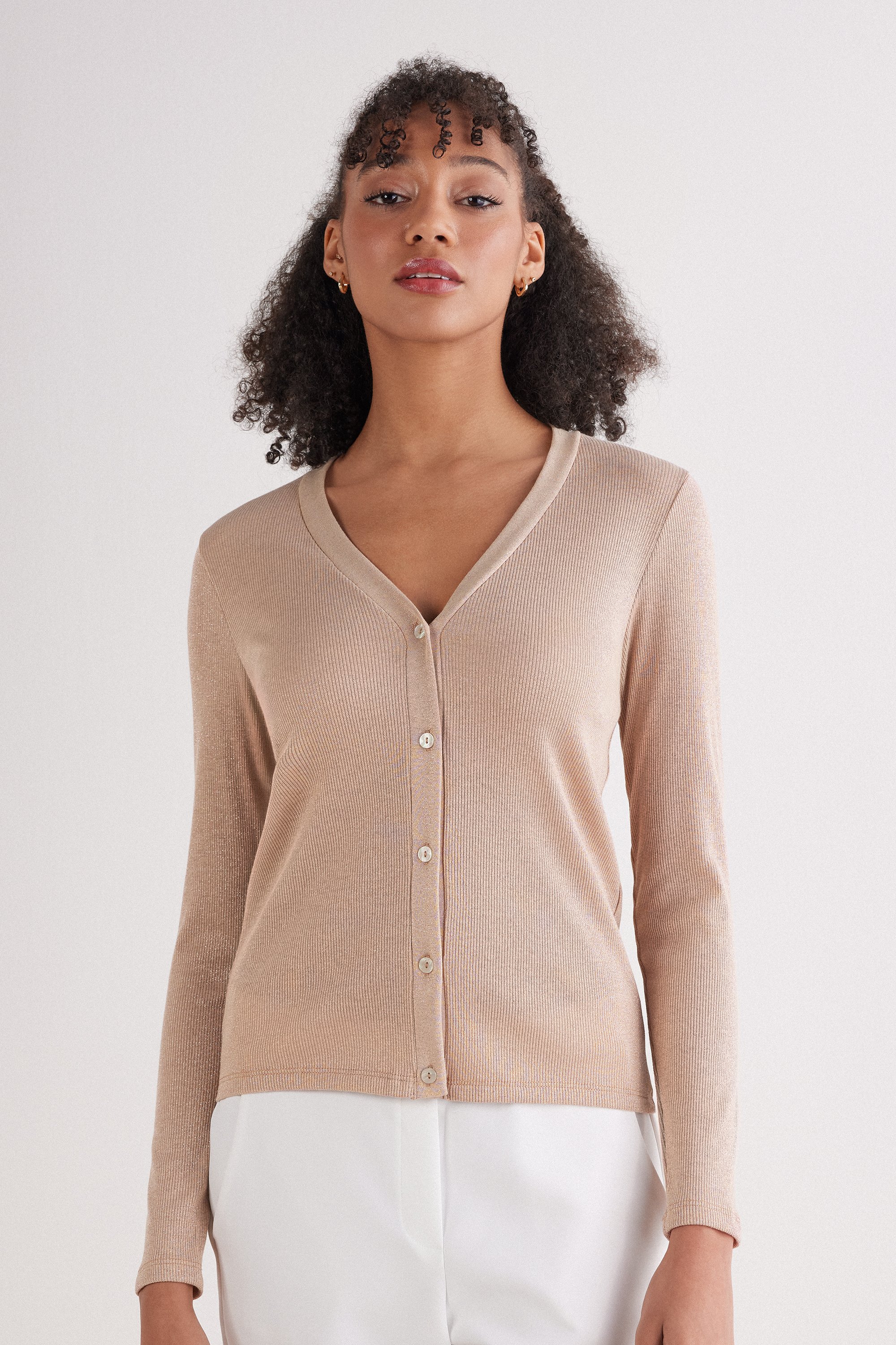 ラメ コットンリブ カーディガン