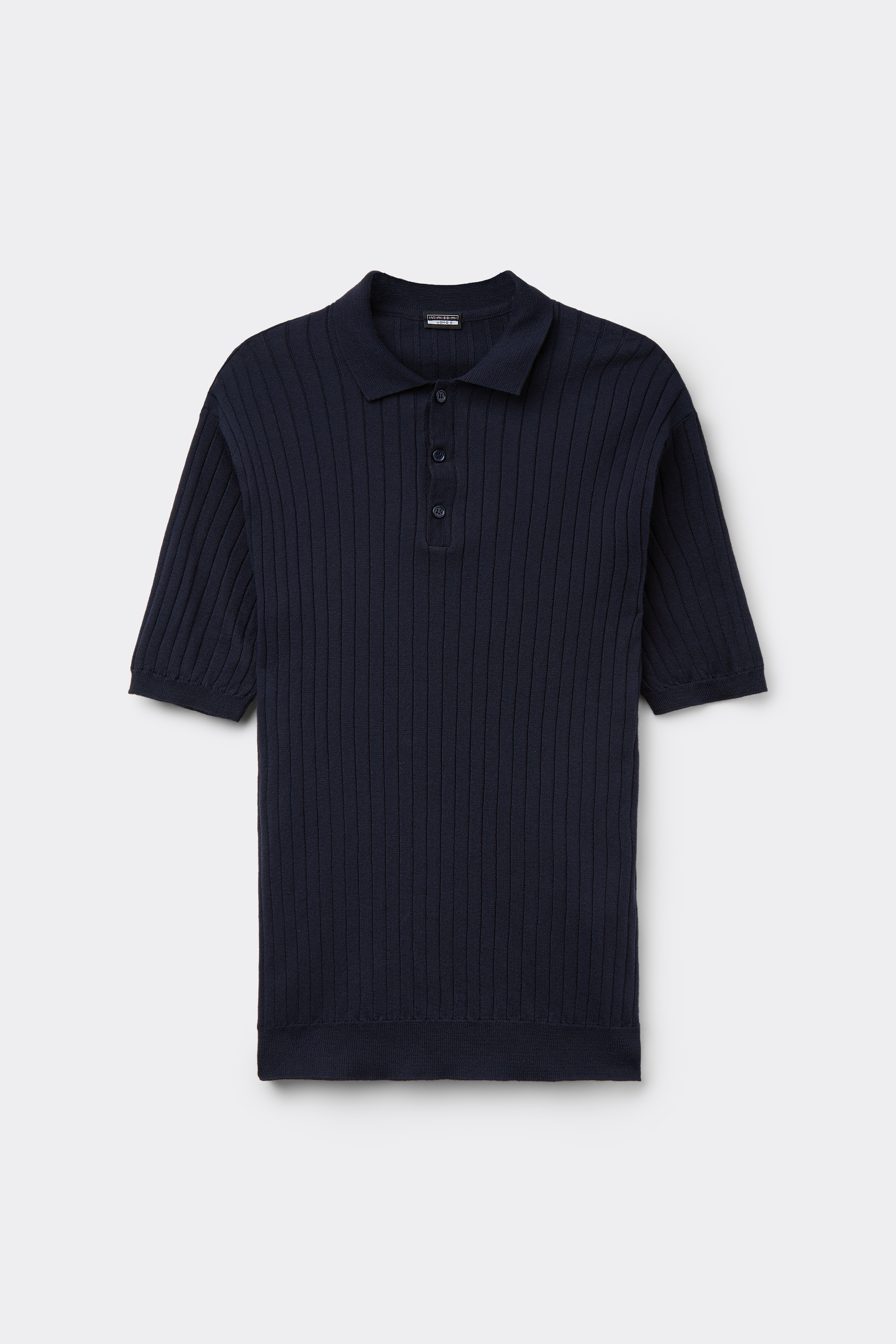 Ribbed Cotton Short Sleeve Knit Polo Shirt | Intimissimi Ribbed Cotton Short Sleeve Knit Polo Shirt | Intimissimi