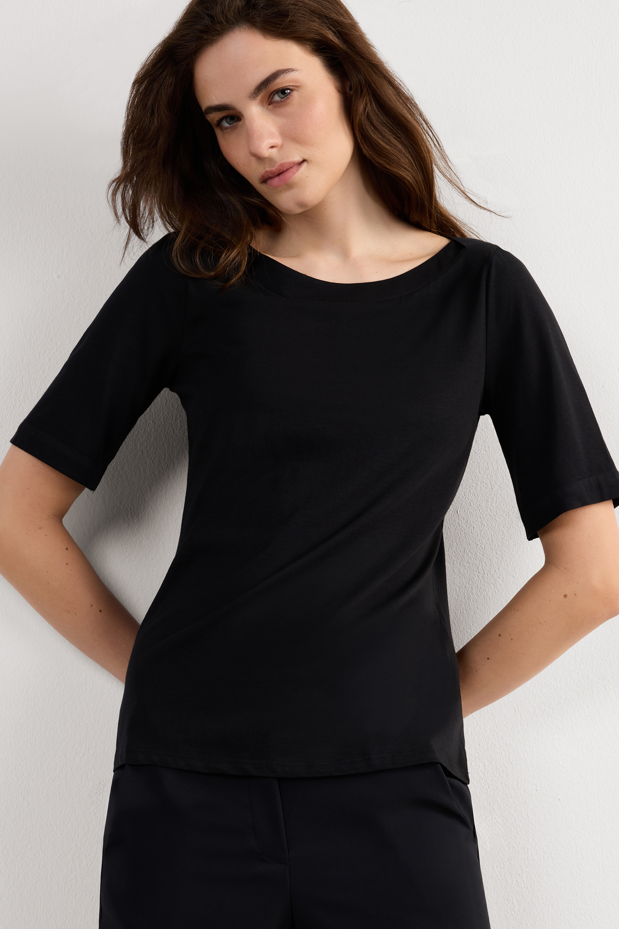 Ultrafreshコットン ショートスリーブ ボートネック ニット