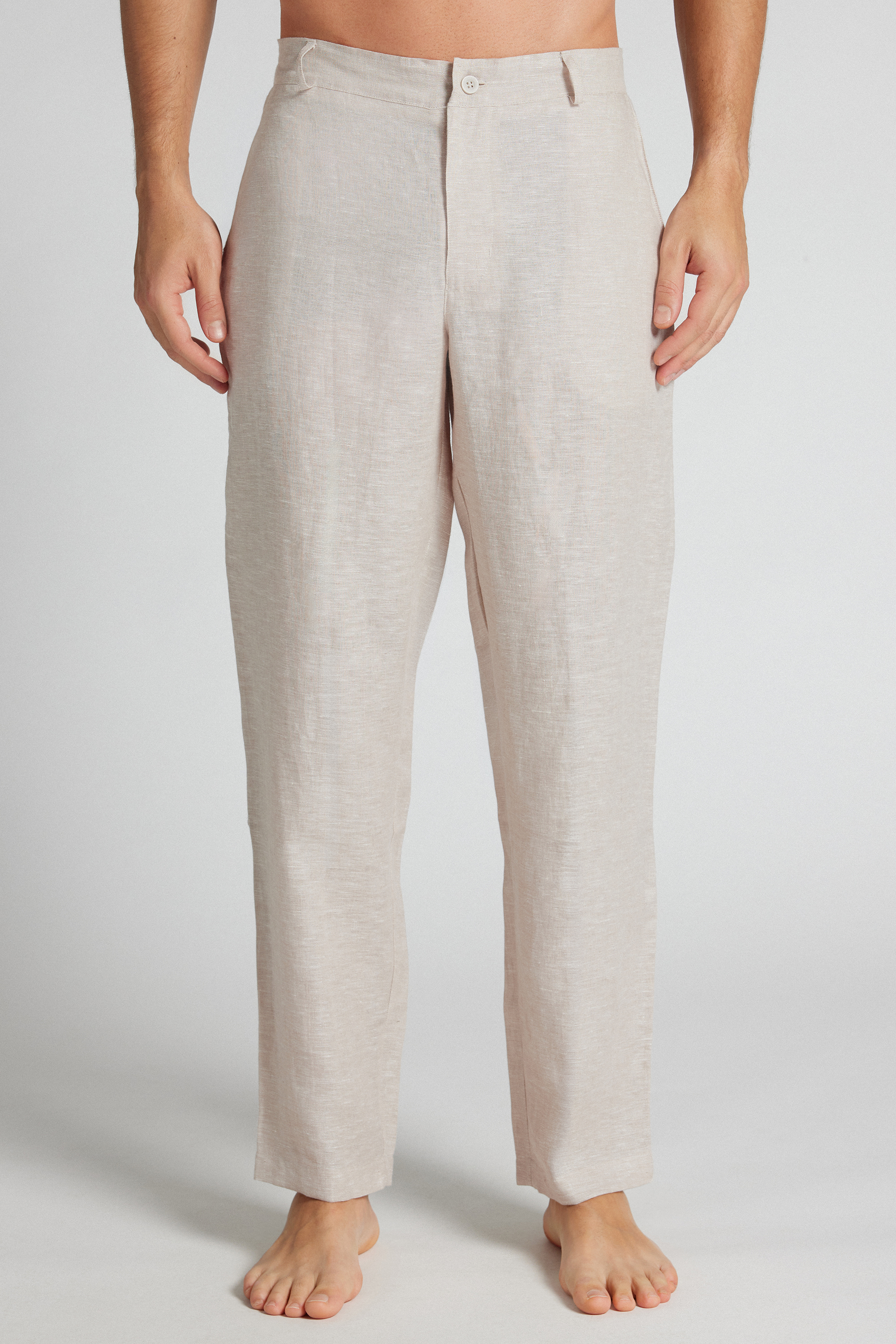 メンズ リネン100% ロングパンツ